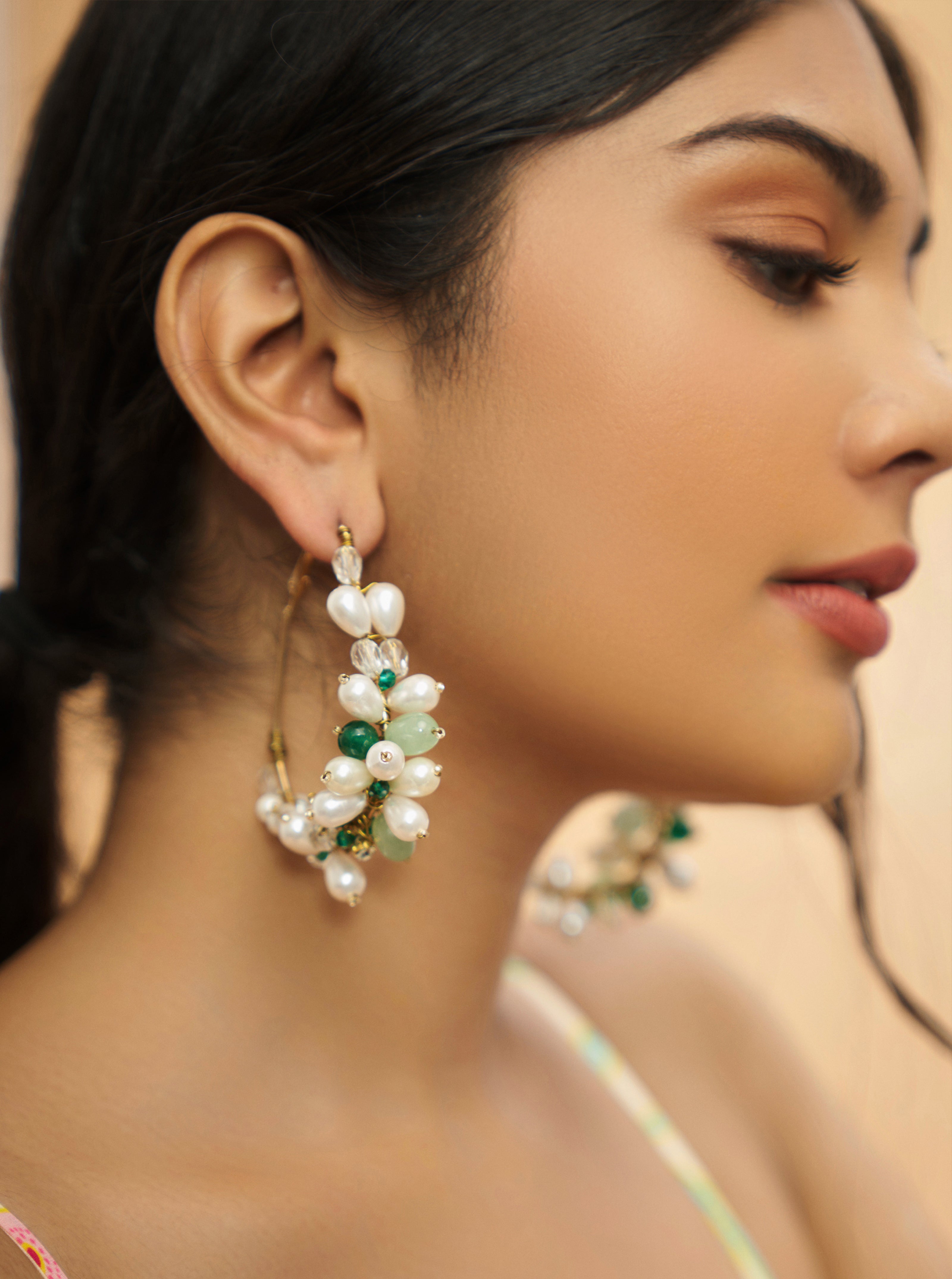 Drop Stone and Pearl Hoops