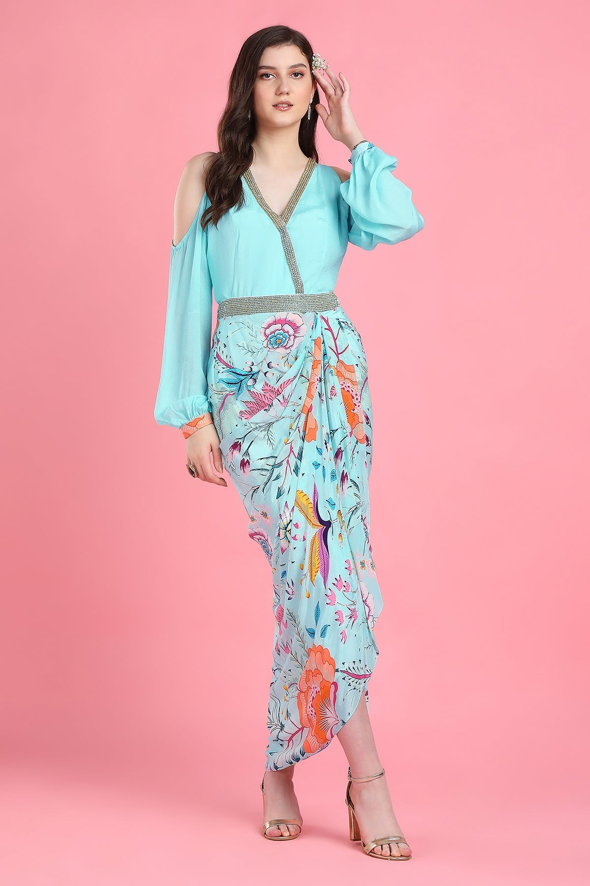 Aqua Drape Skirt Set
