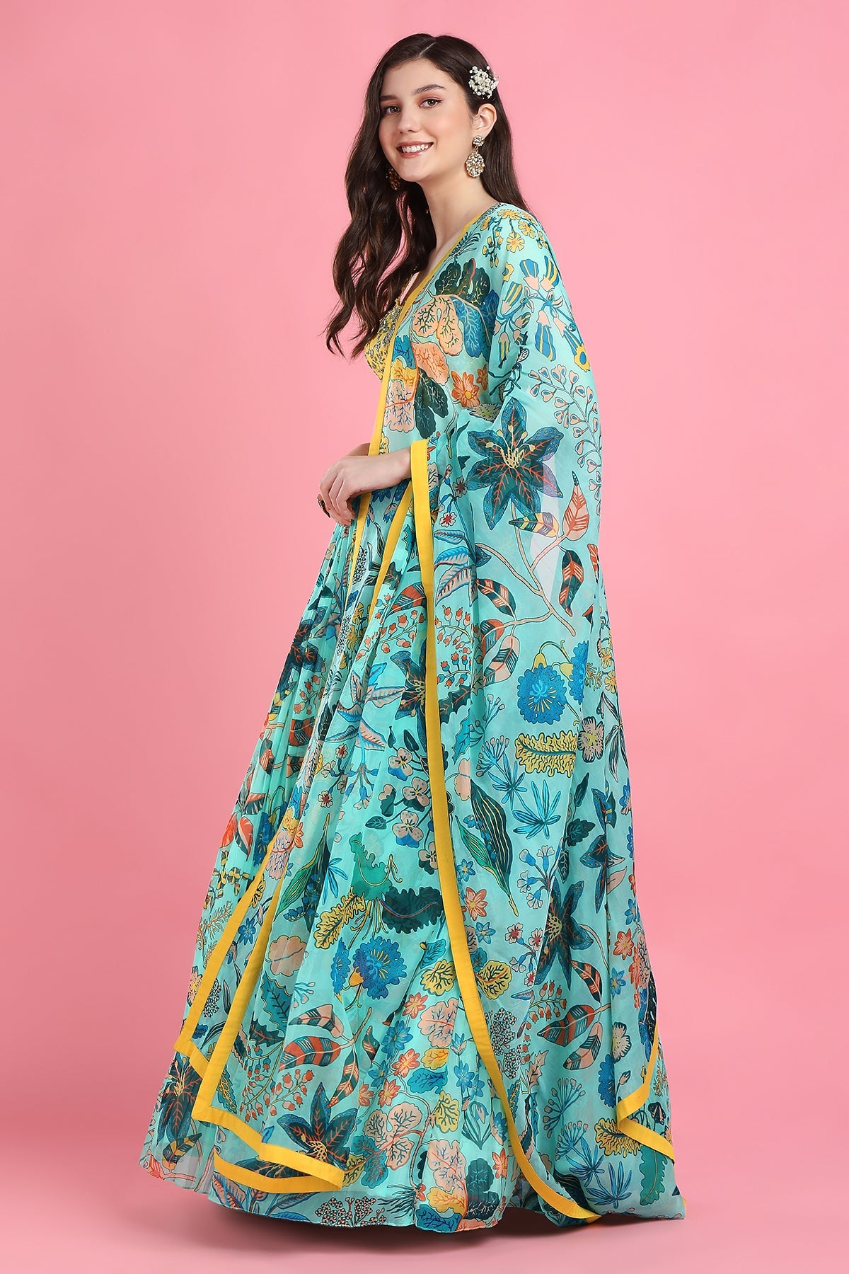 Sitara Aqua Lehenga with Yellow blouse