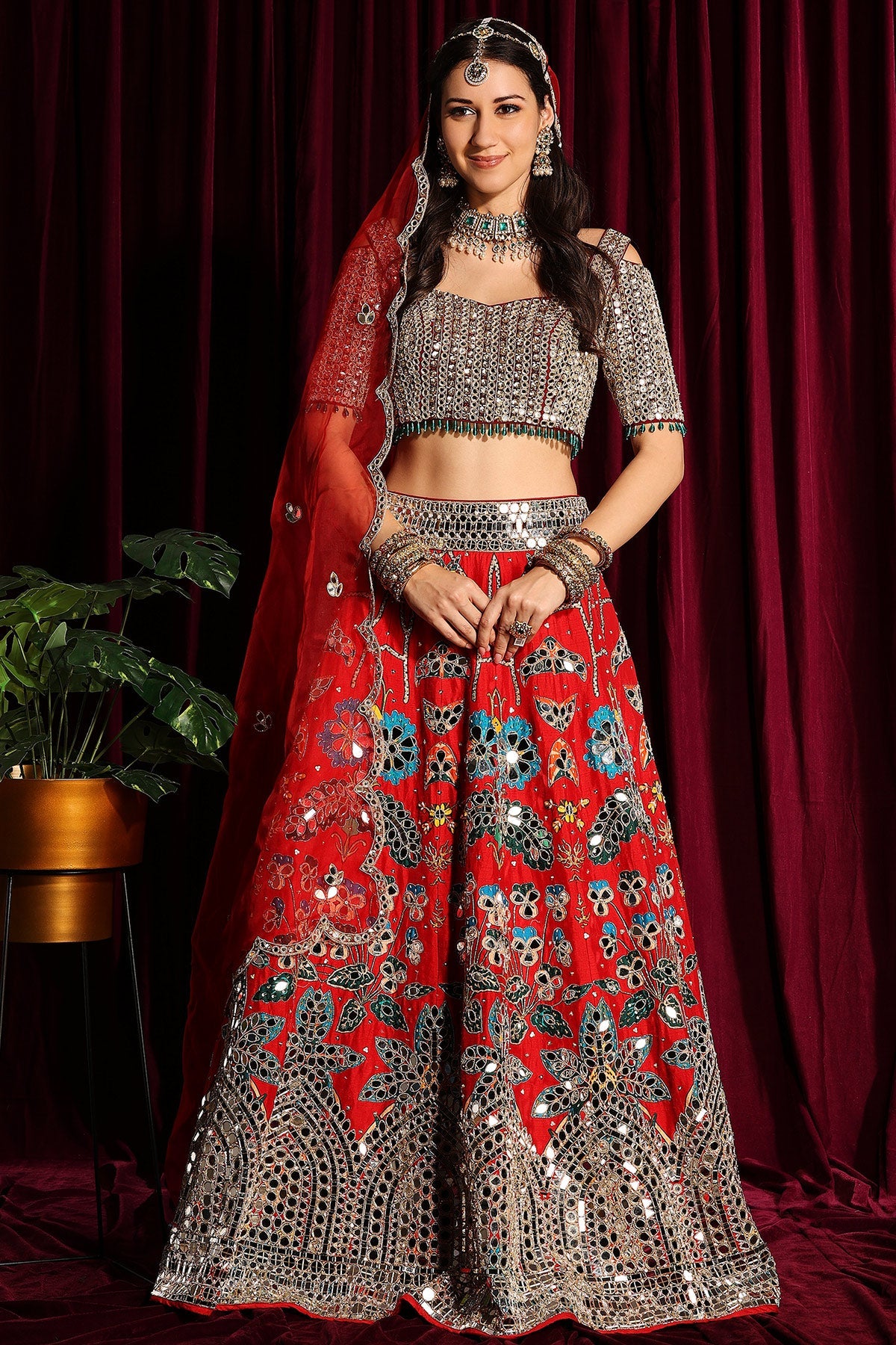 Red Heavy Embroidered Lehenga Blouse With A Dupatta