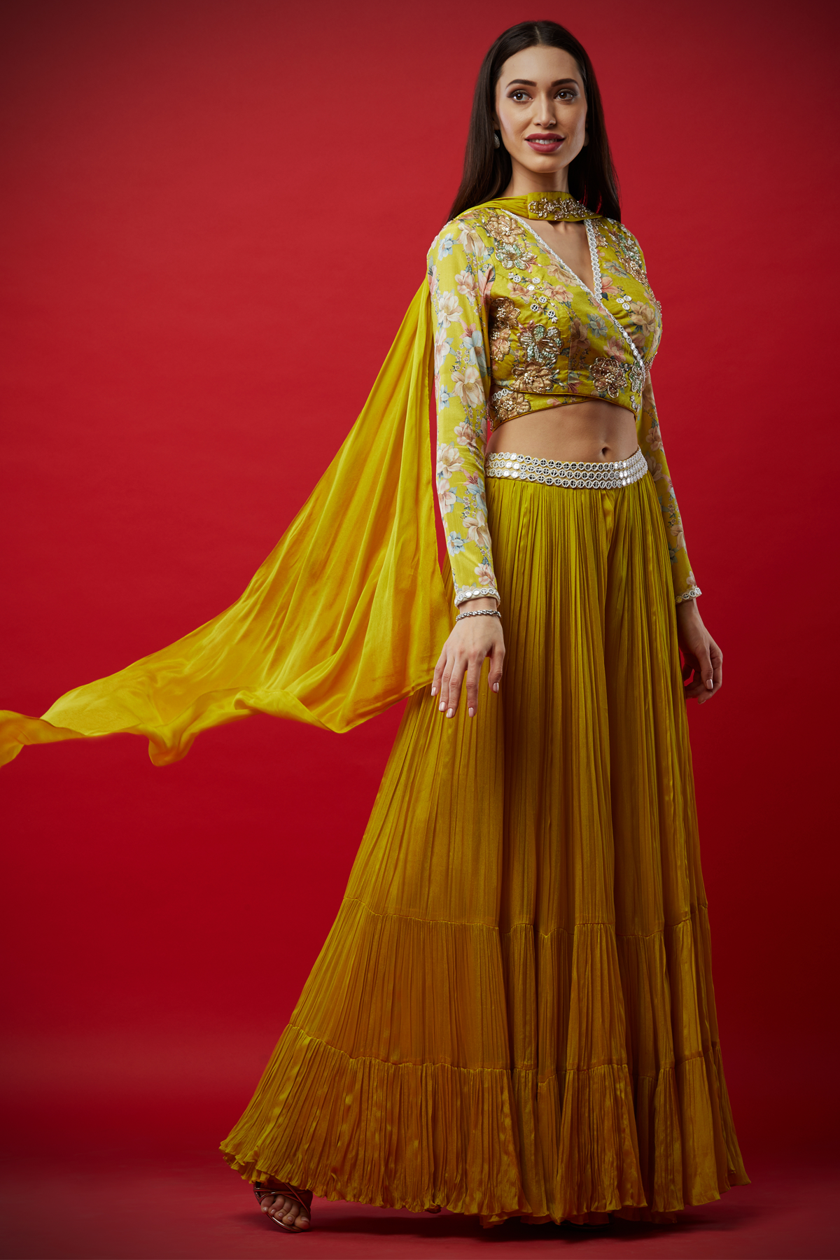 Lemon Overlap Lehenga Set