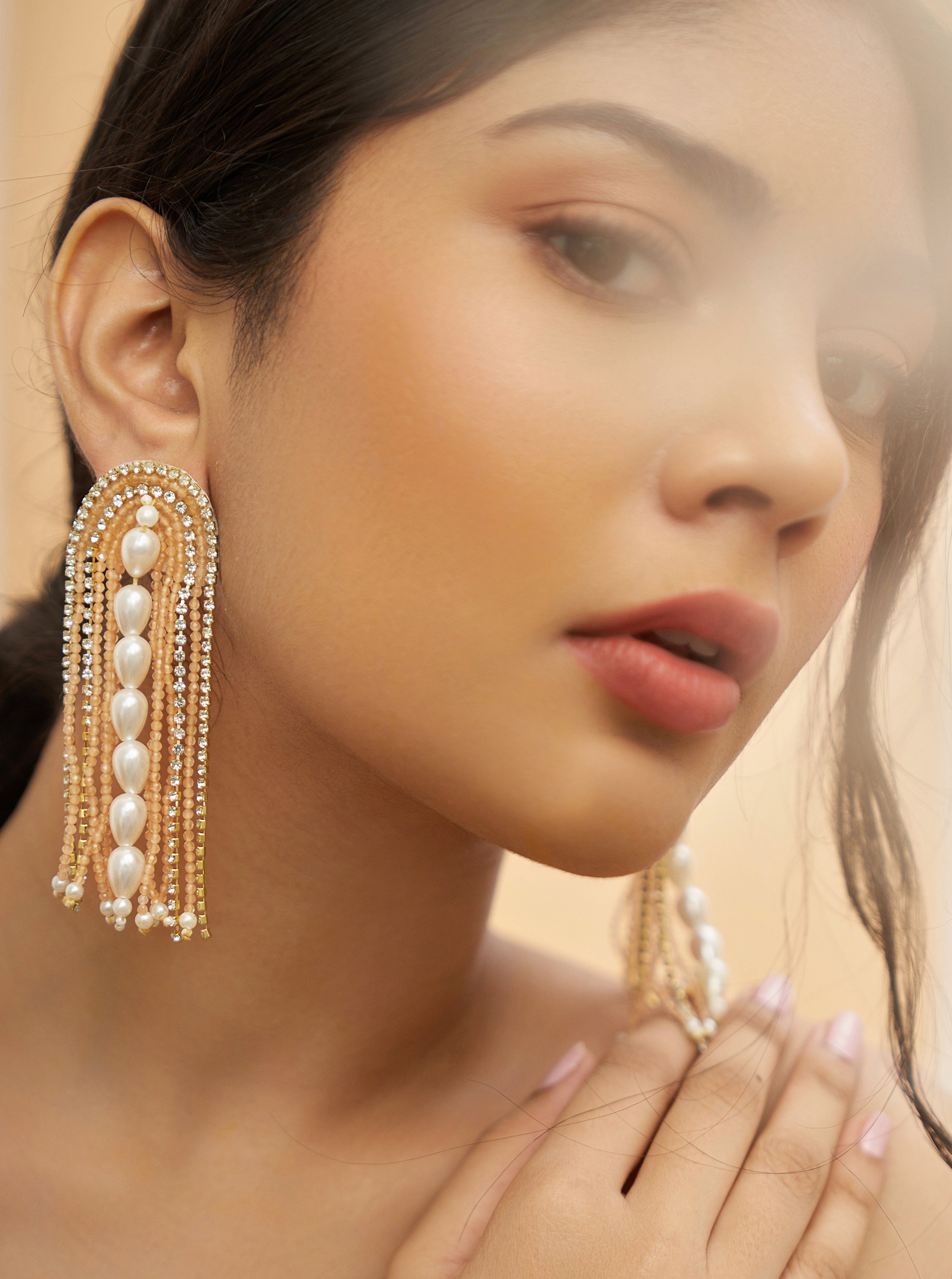 Peach Pearl Danglers