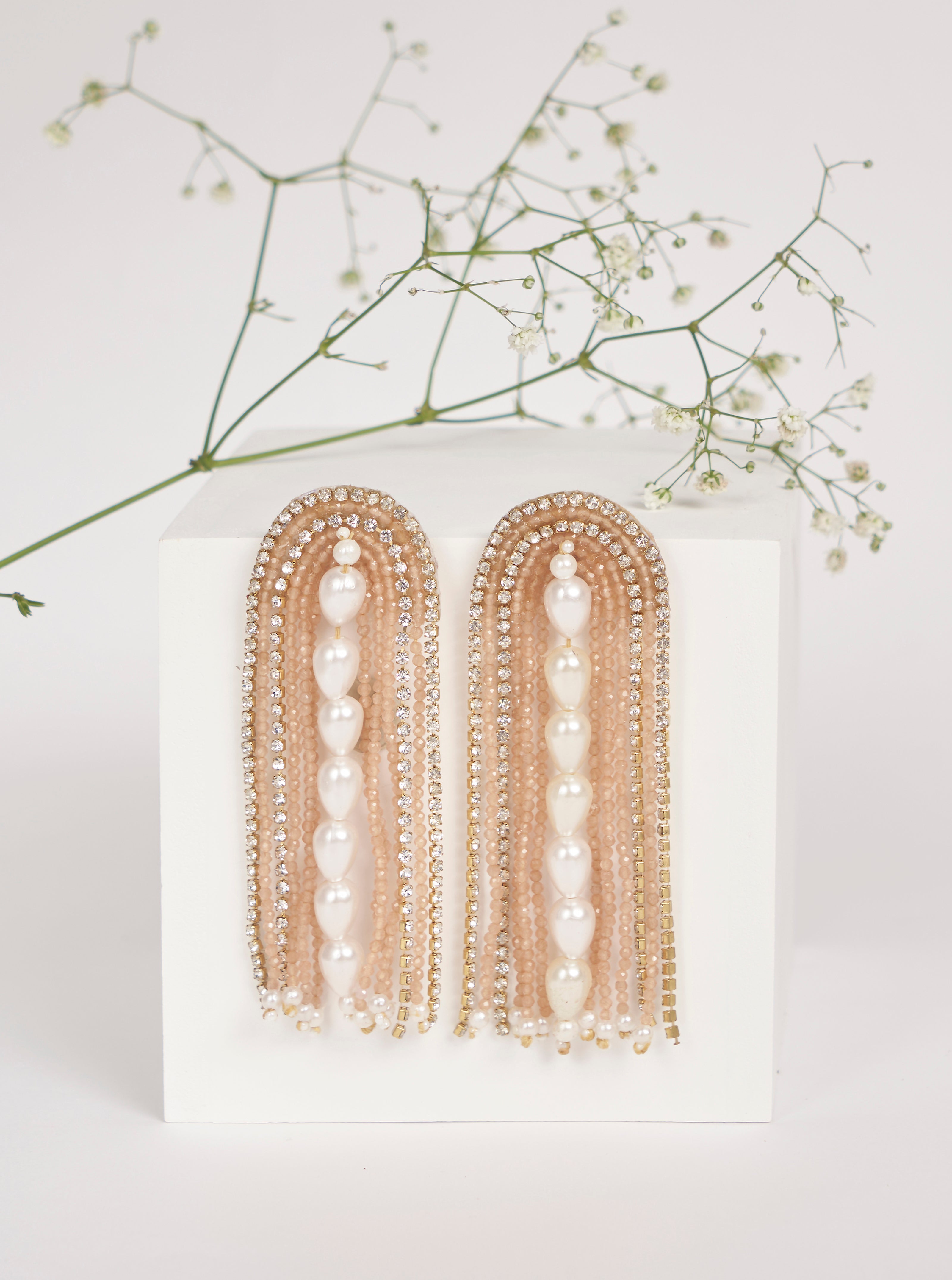 Peach Pearl Danglers