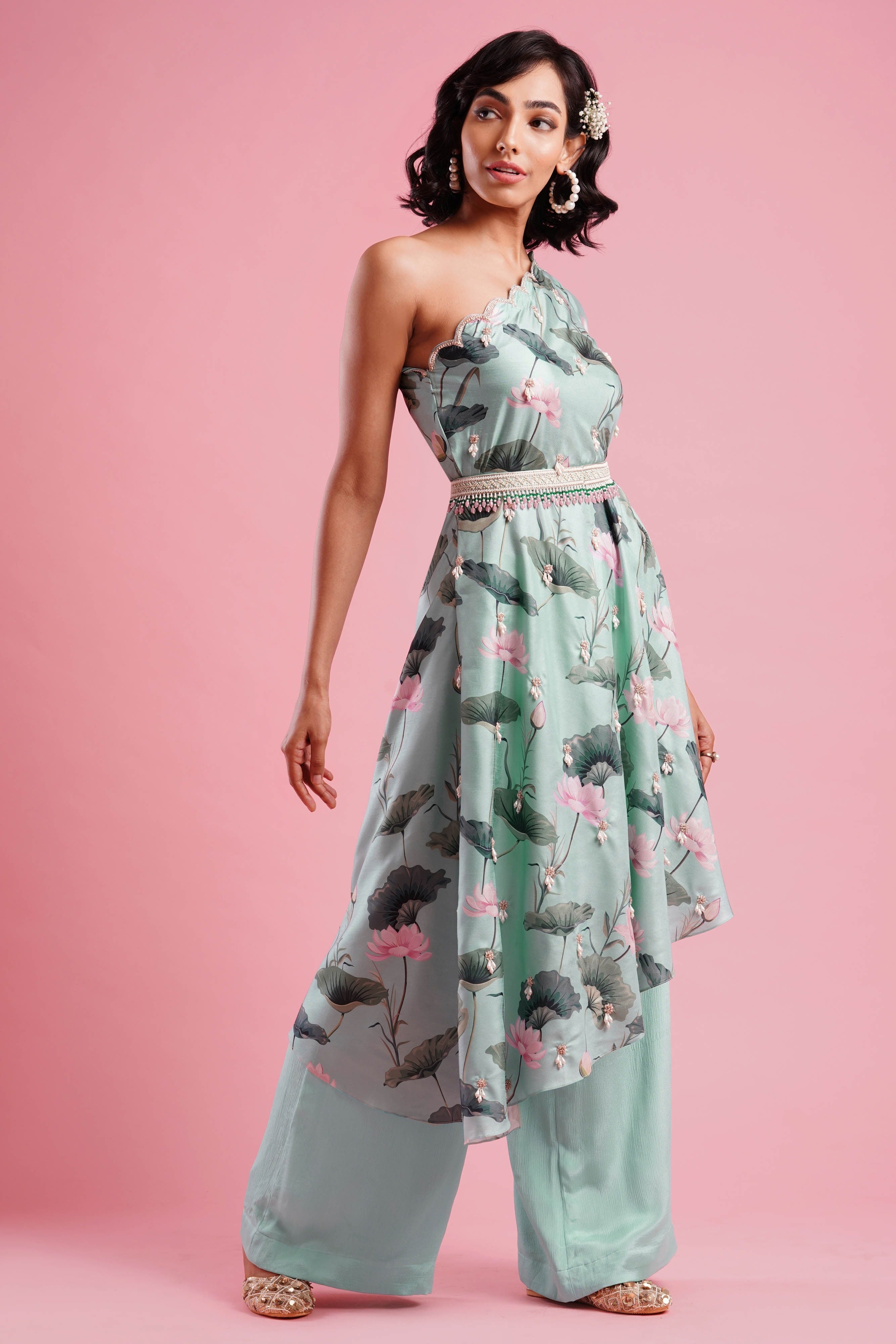 One shoulder Kaftan with belt