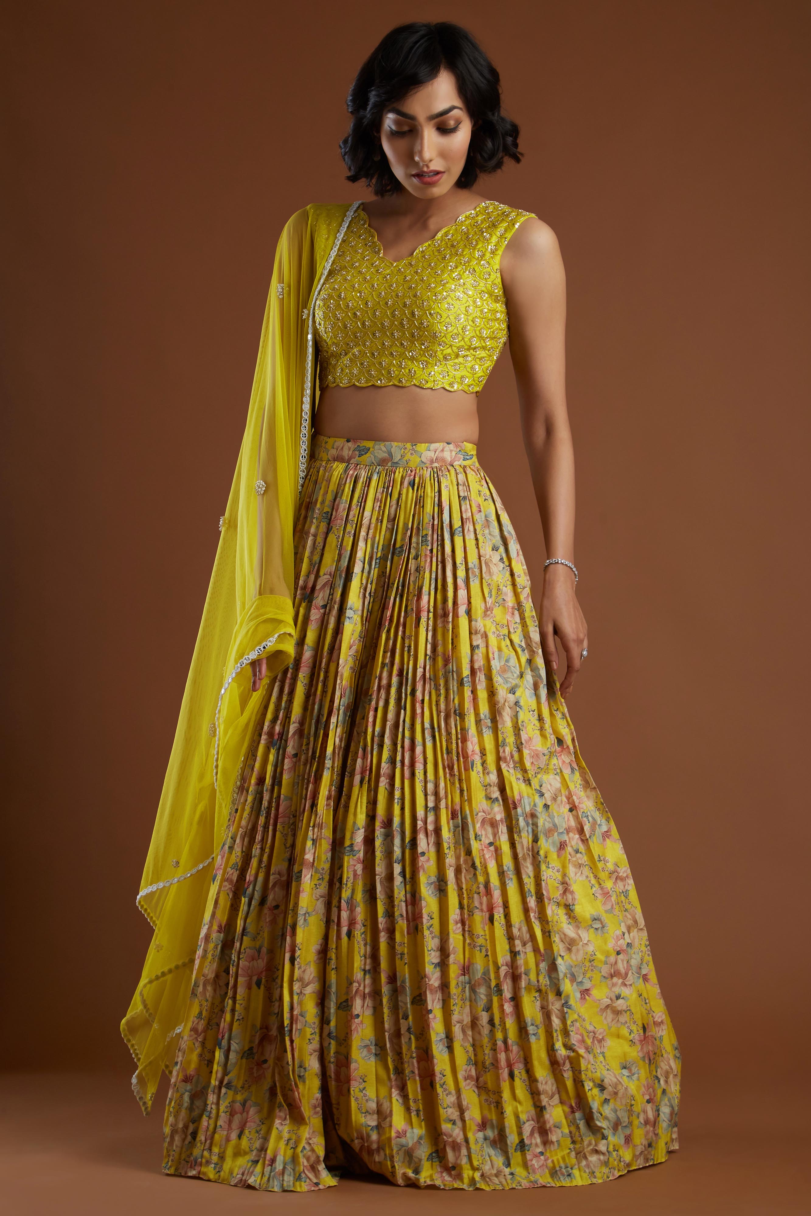 Yellow Scallop Blouse Lehenga