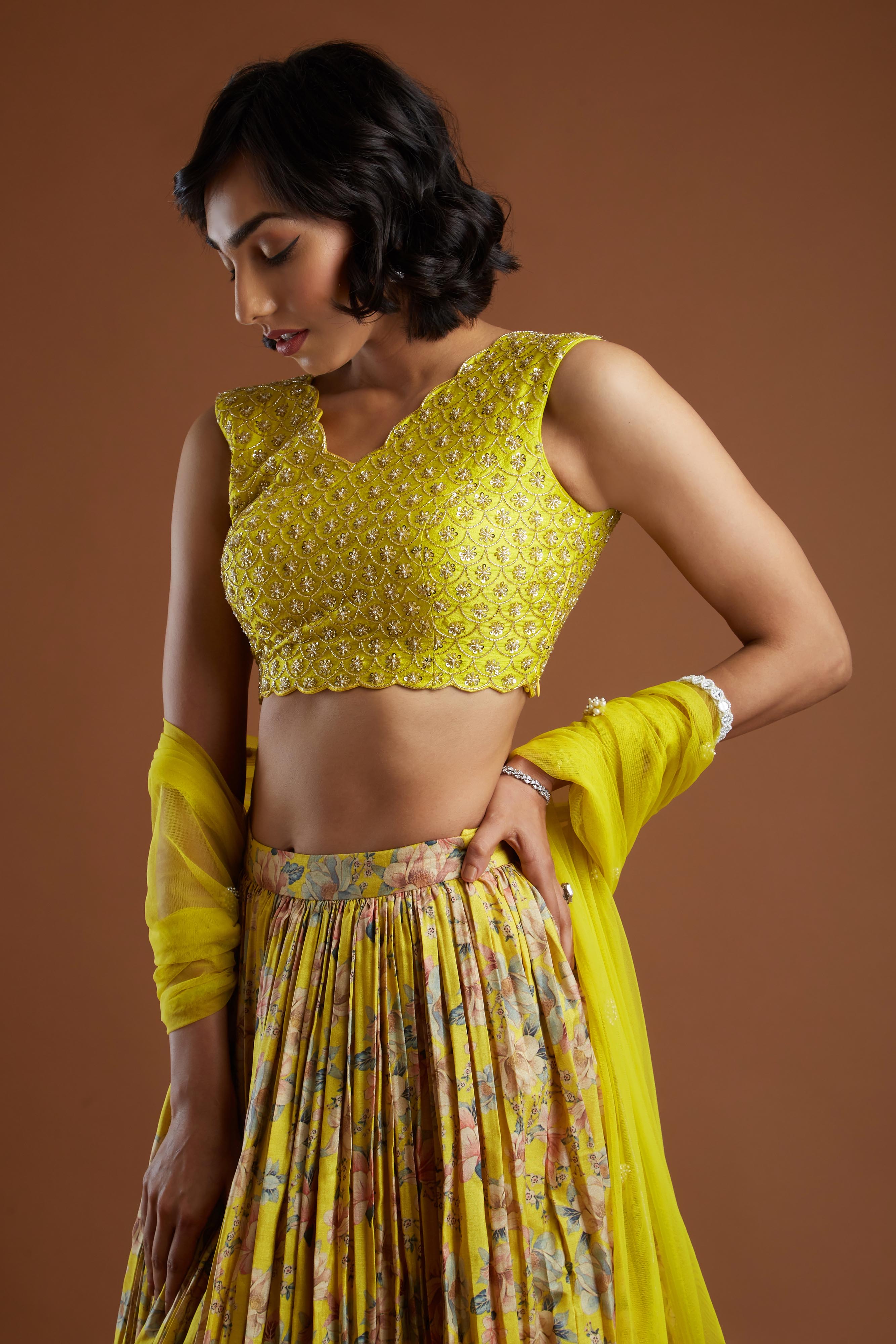 Yellow Scallop Blouse Lehenga