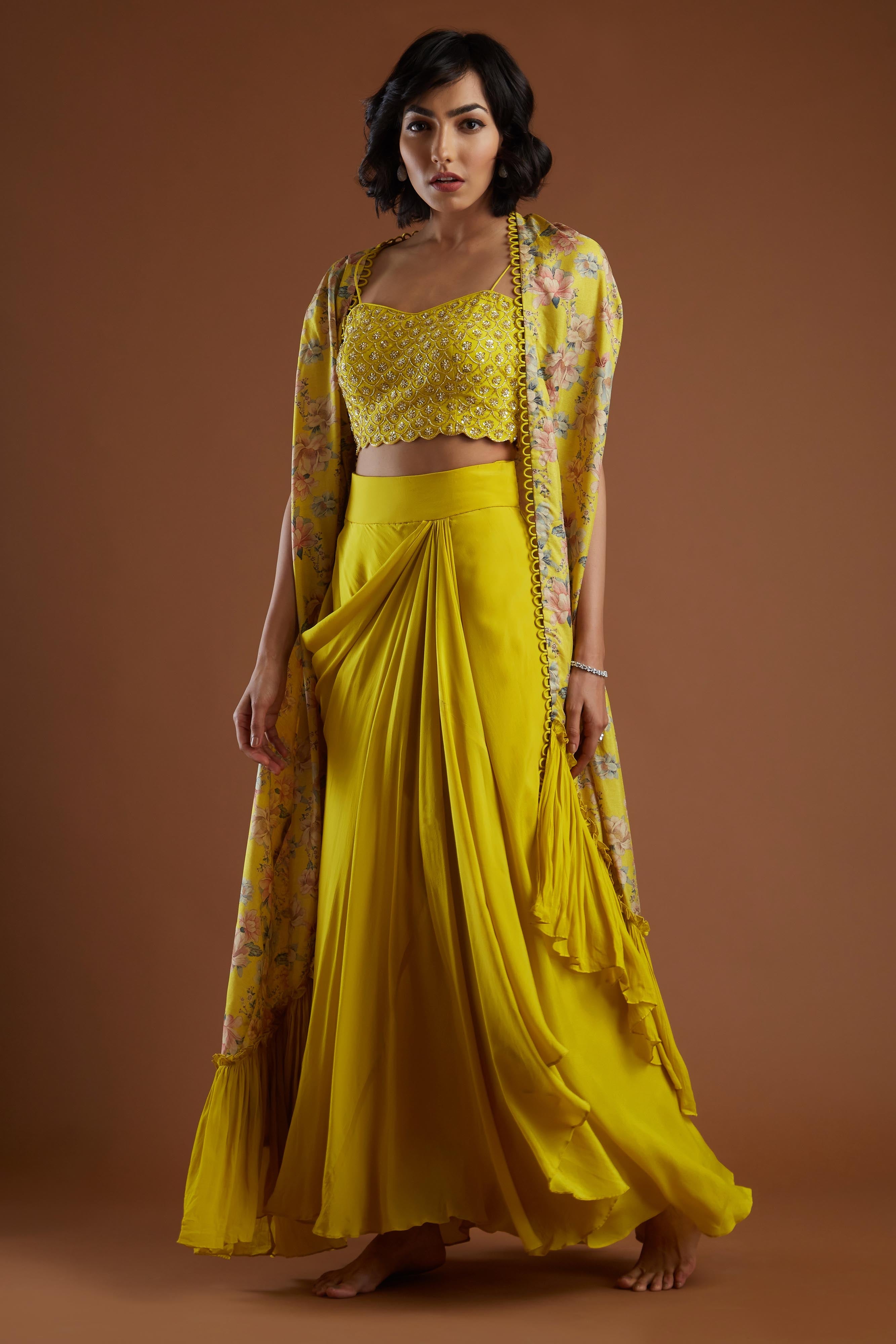 Yellow Drape Skirt Set
