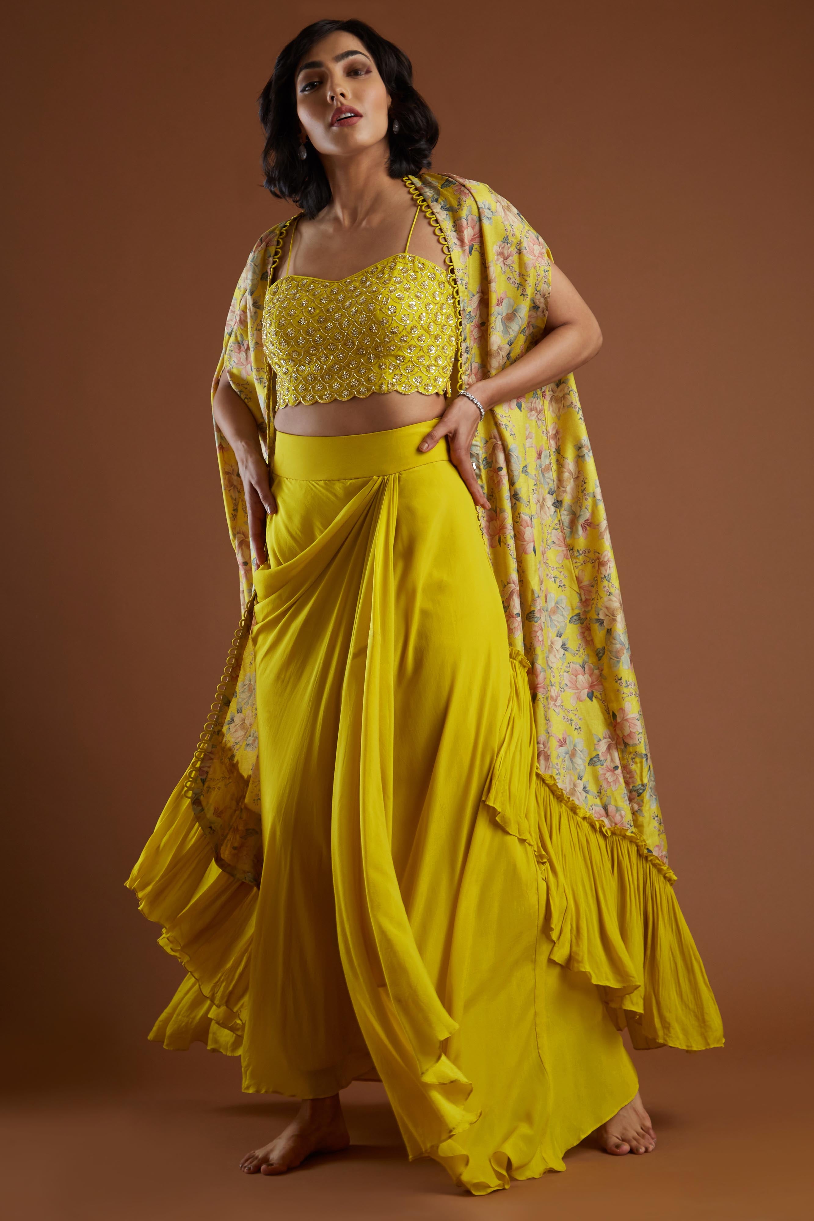 Yellow Drape Skirt Set