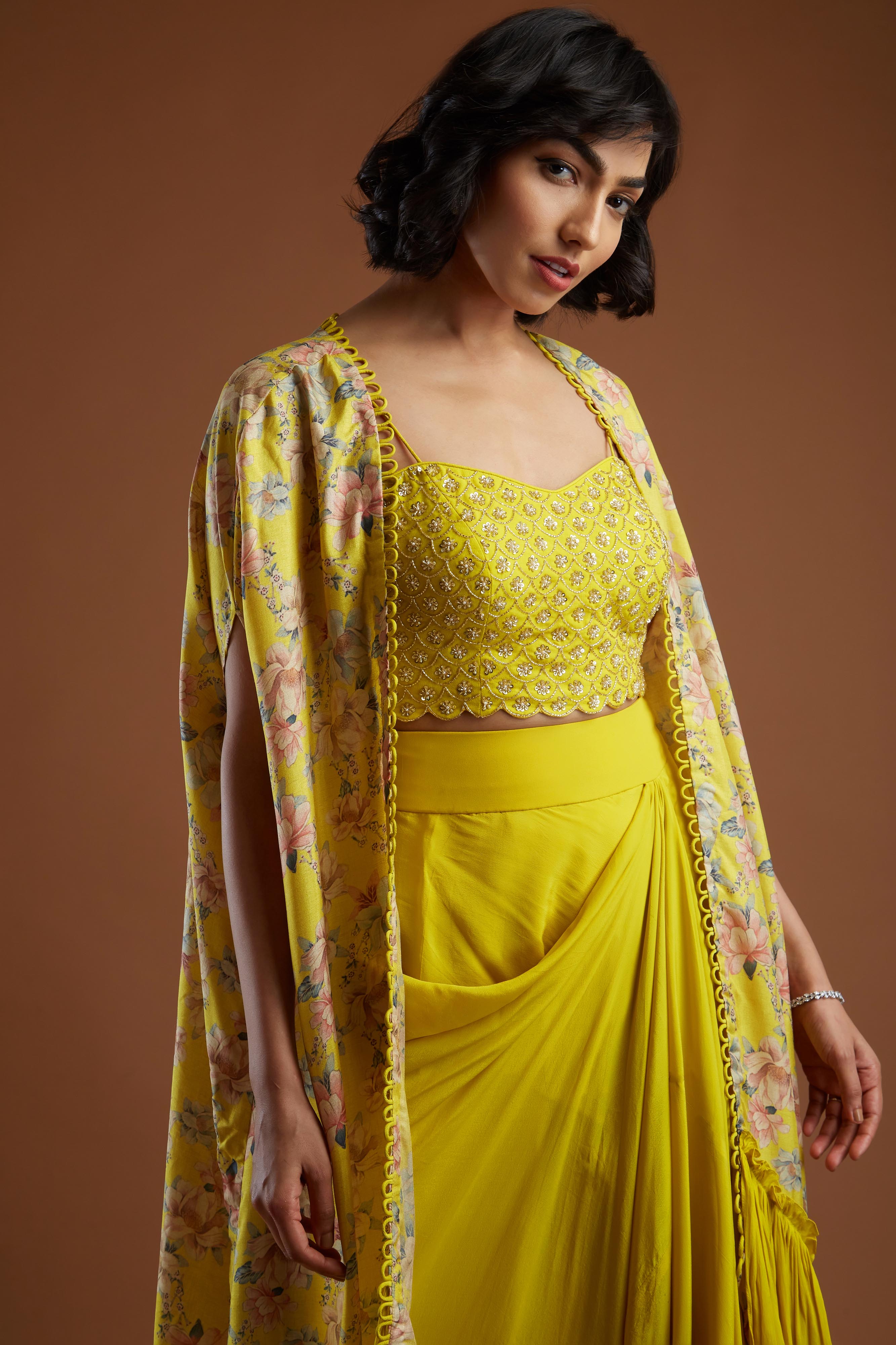 Yellow Drape Skirt Set