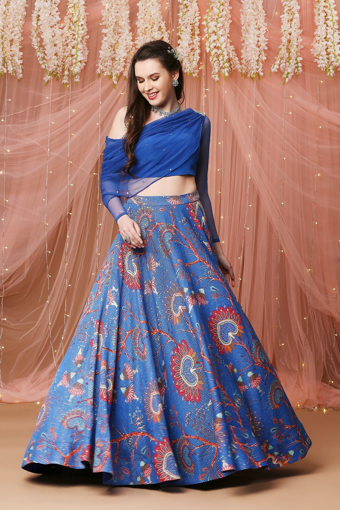 Cobalt Blue Sequin Drape lehenga