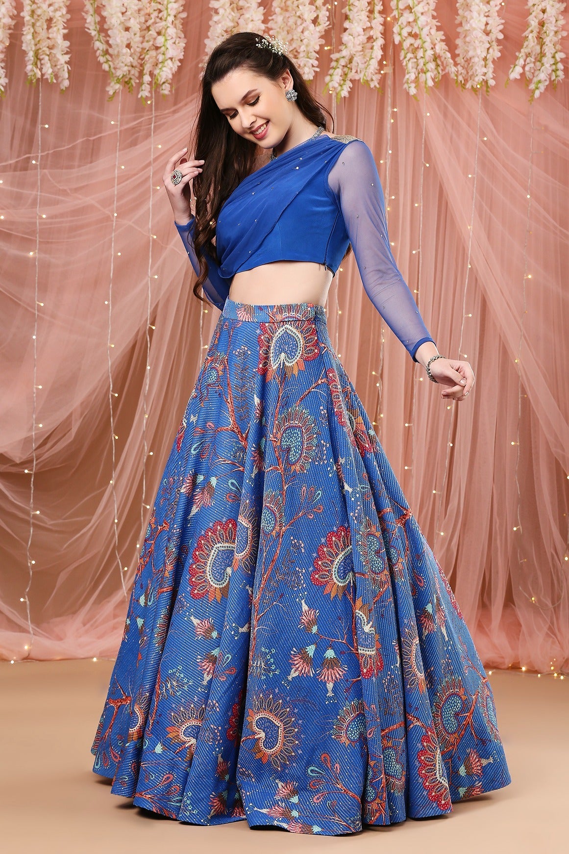 Cobalt Blue Sequin Drape lehenga