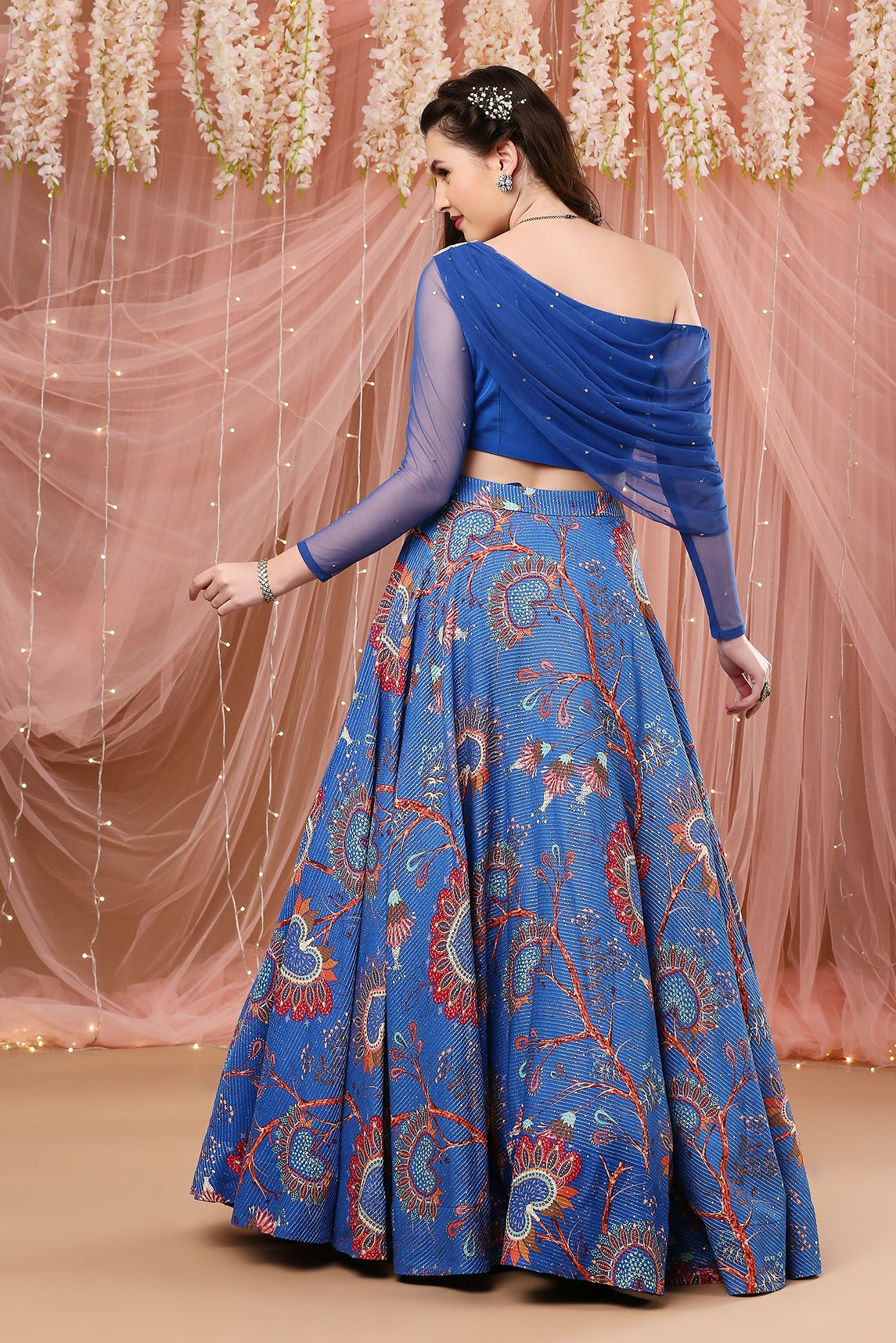 Cobalt Blue Sequin Drape lehenga