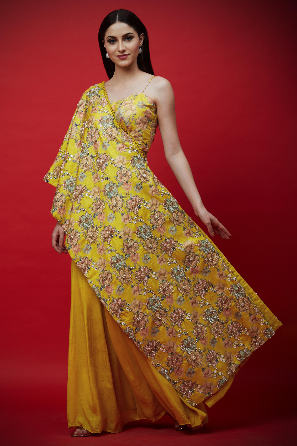 Yellow Cape Pallazo Set