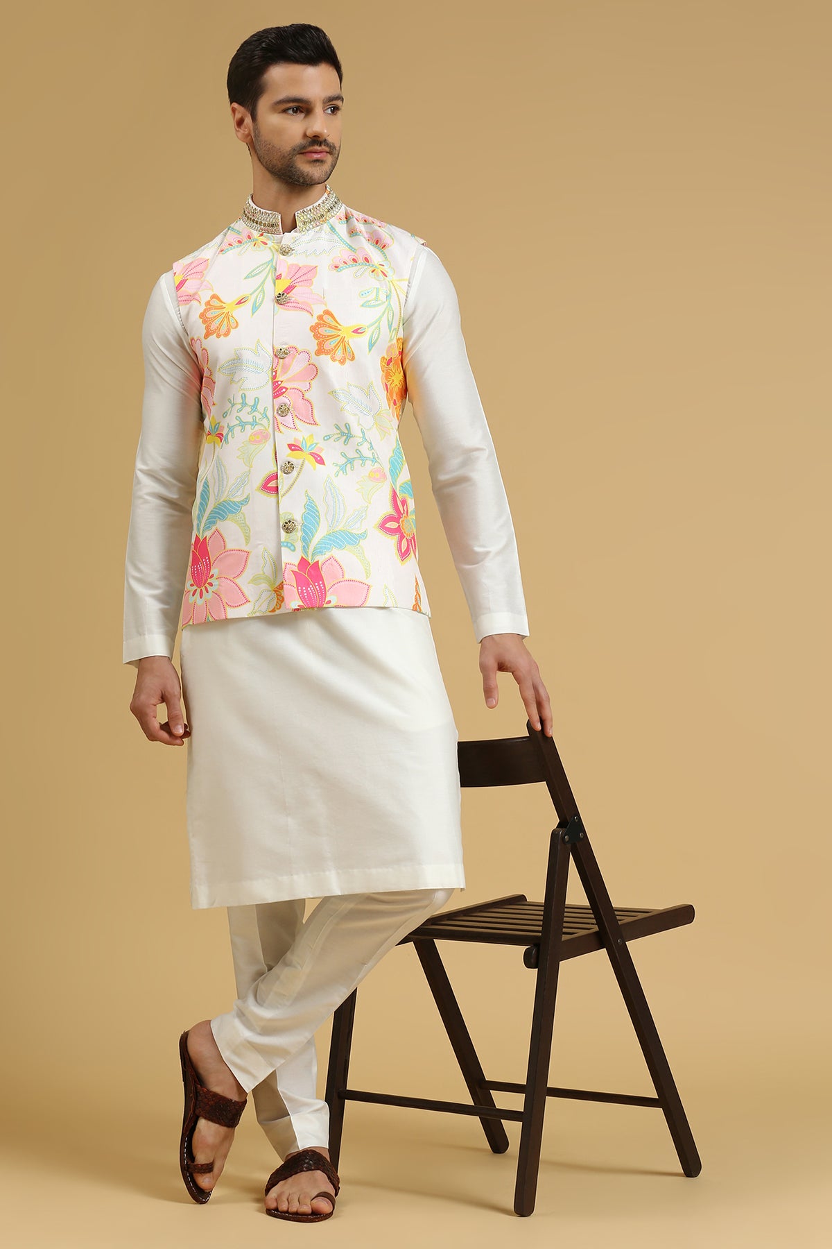WHITE FLORAL BUNDI SET