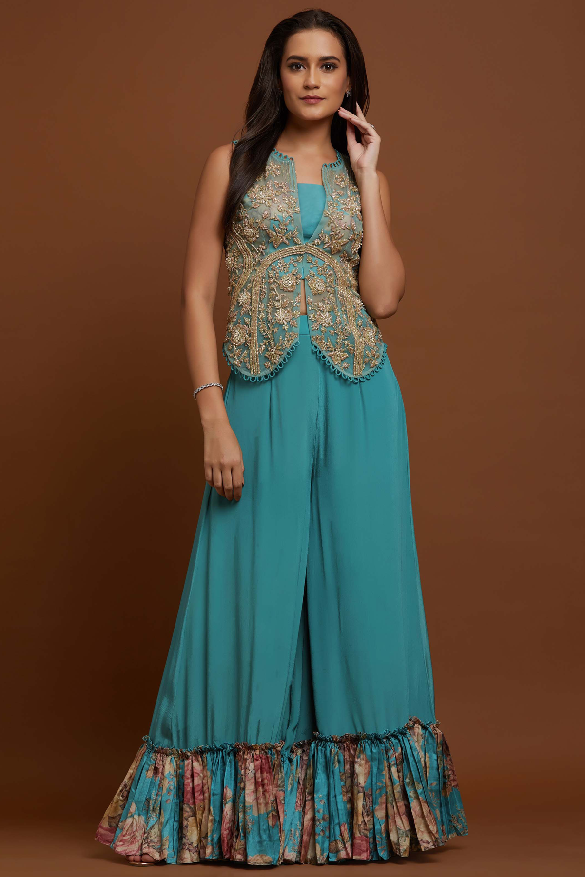 Aqua Jacket Pallazo Set