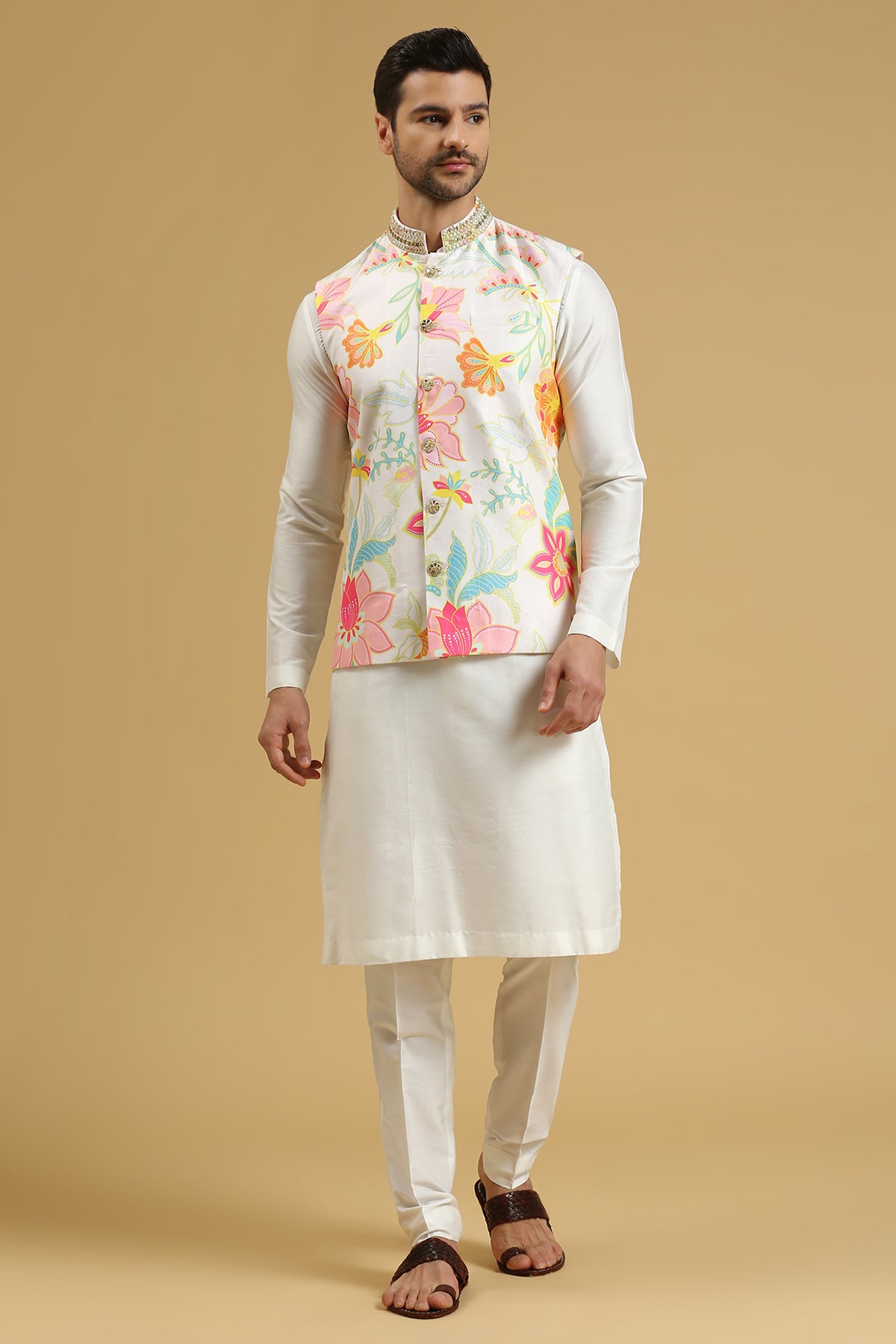 WHITE FLORAL BUNDI SET