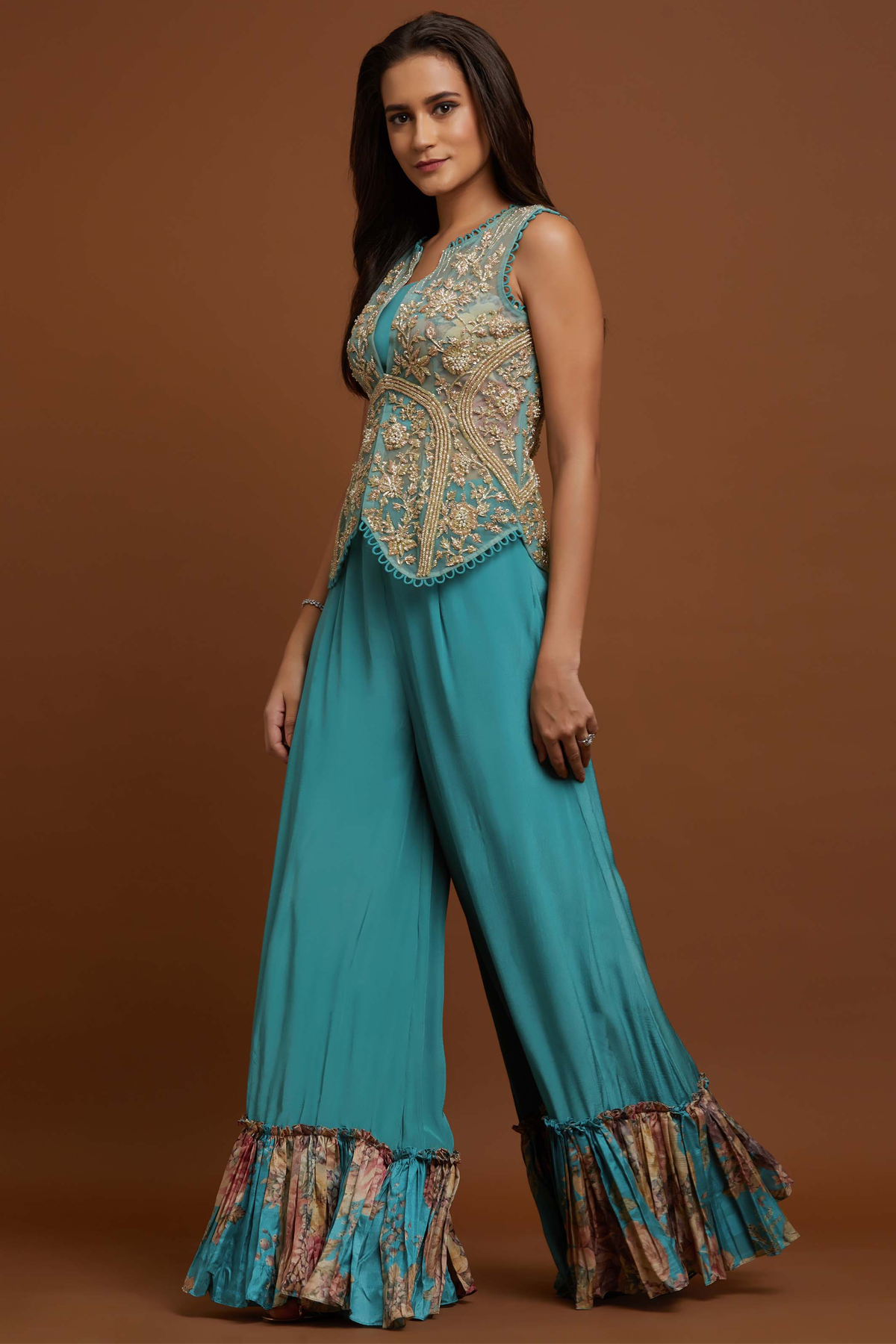Aqua Jacket Pallazo Set