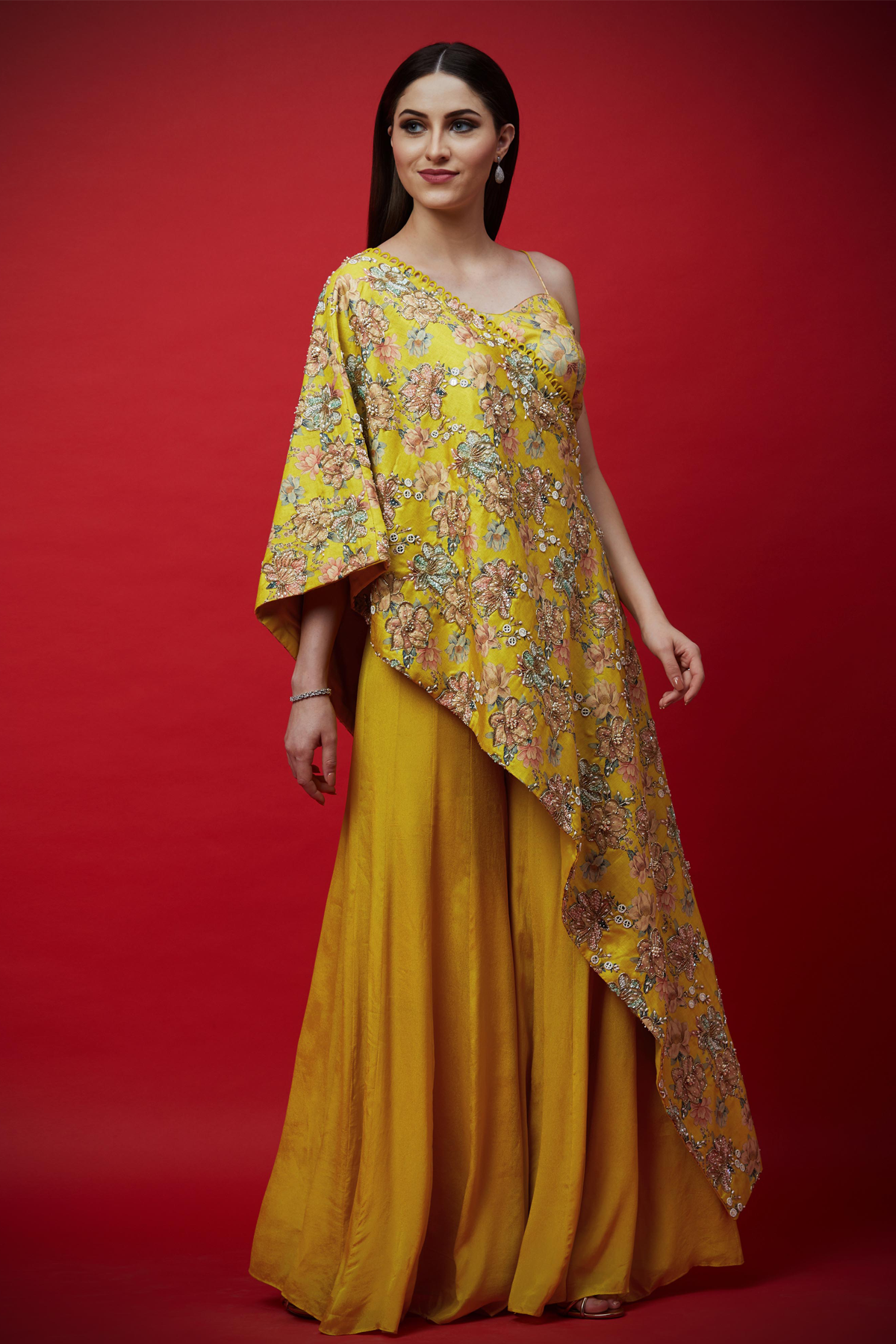 Yellow Cape Pallazo Set