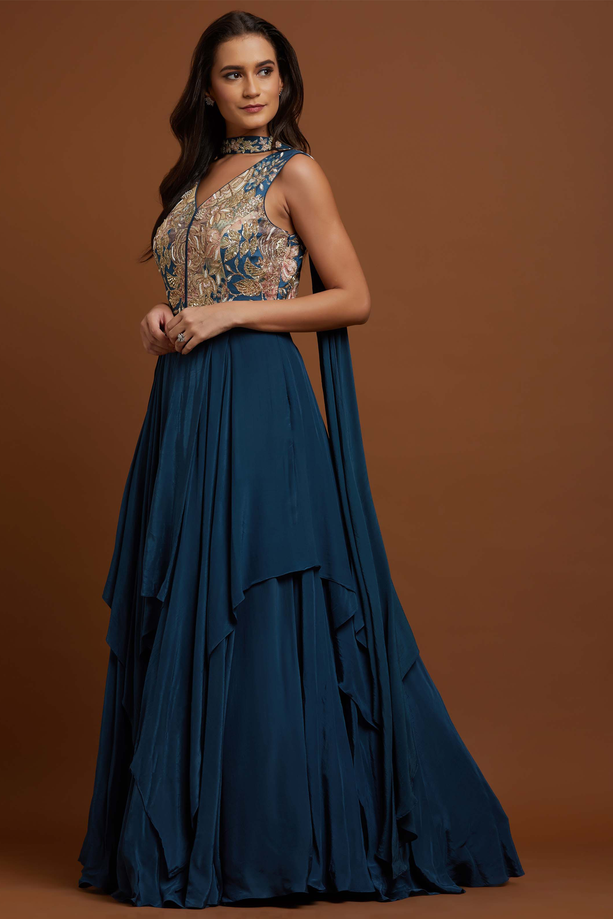 Navy Handkerchief Hem Anarkali