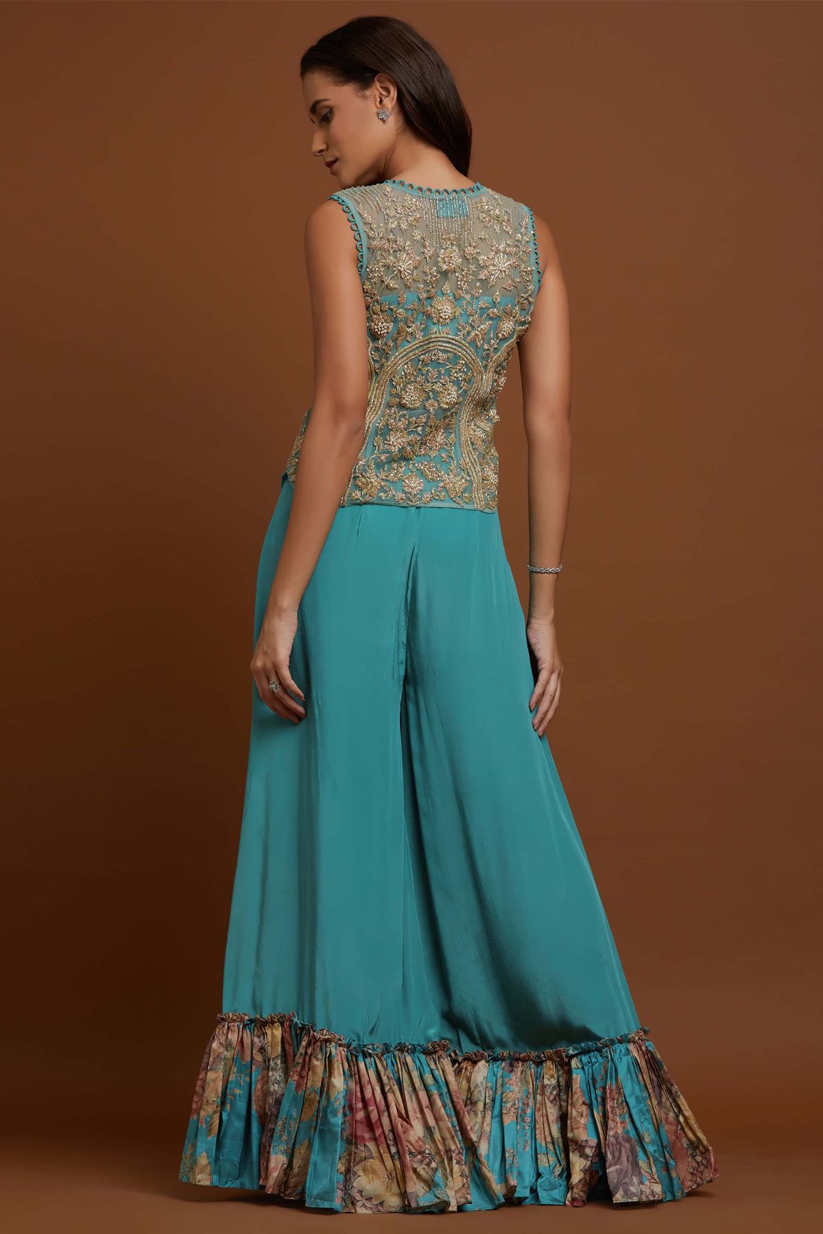 Aqua Jacket Pallazo Set