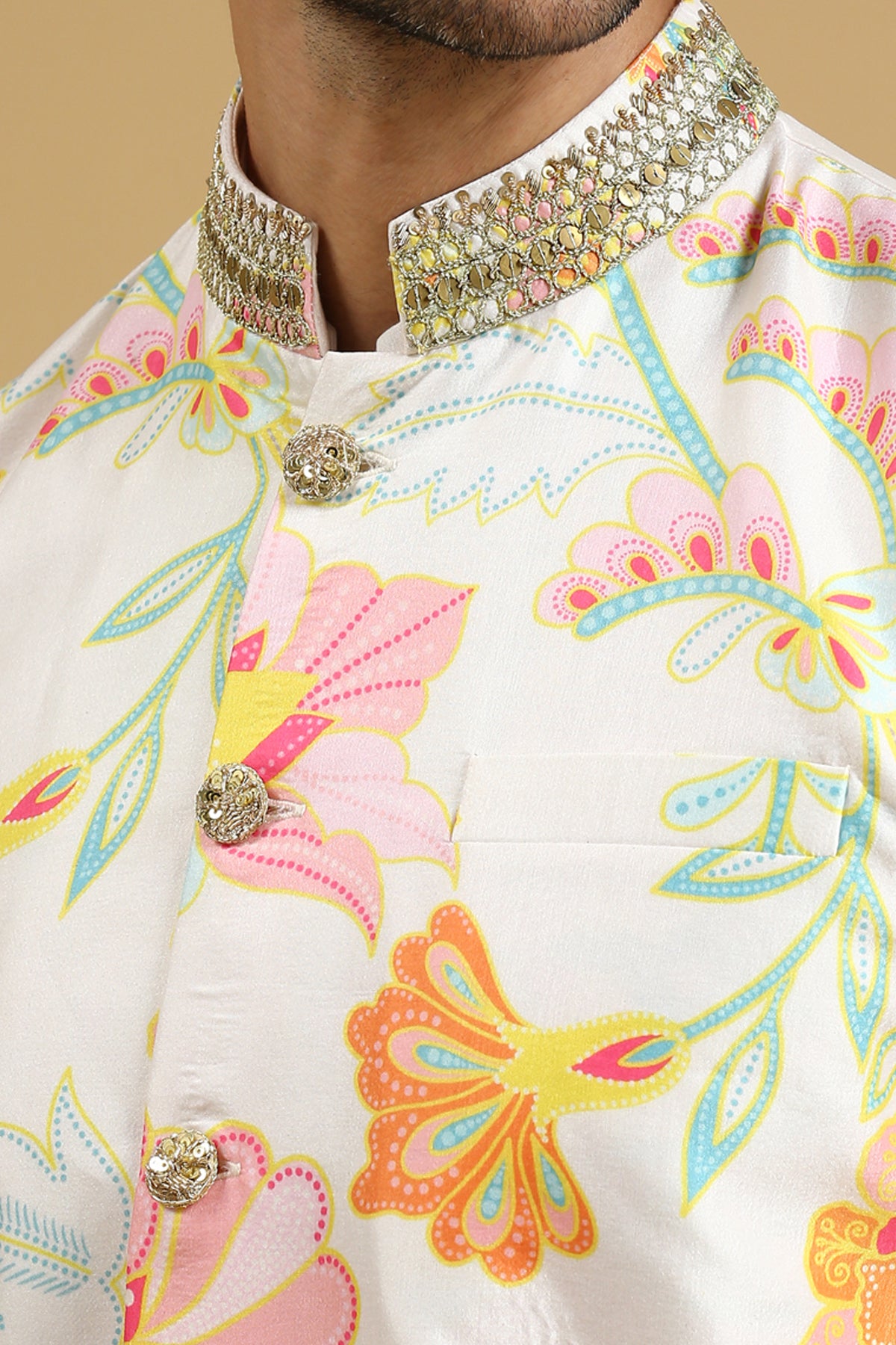 WHITE FLORAL BUNDI SET