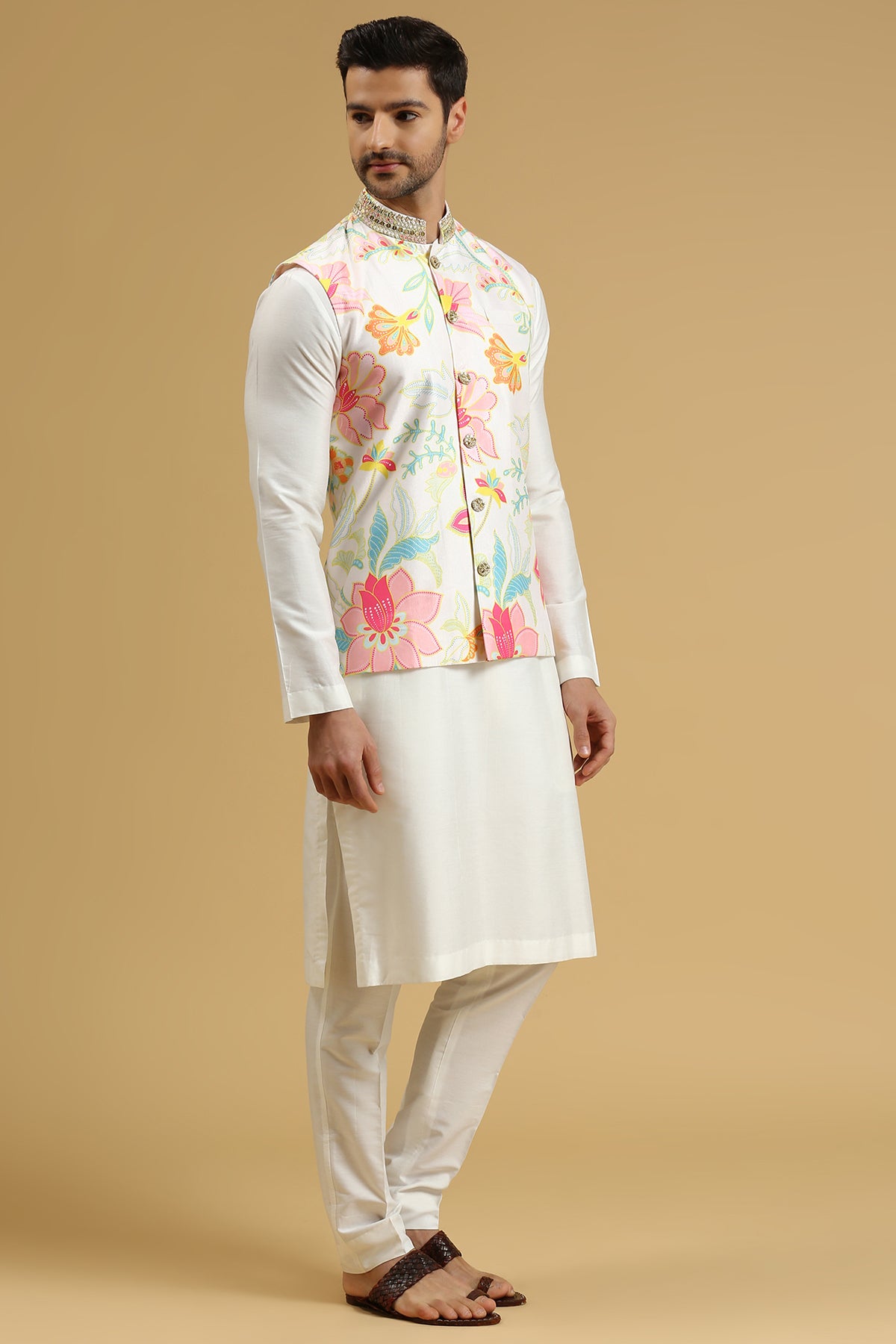 WHITE FLORAL BUNDI SET