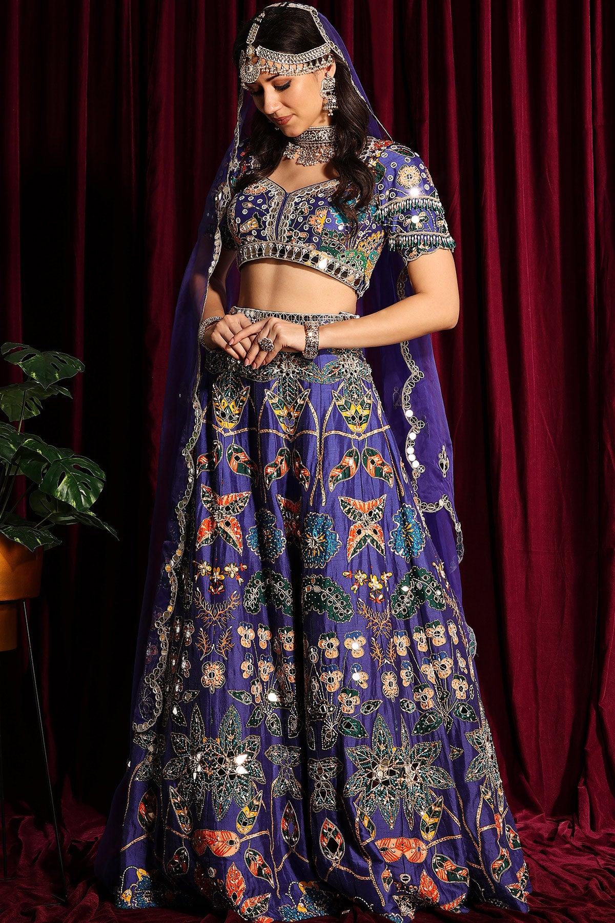 Printed Heavy Lehenga With Mirror Embroidery