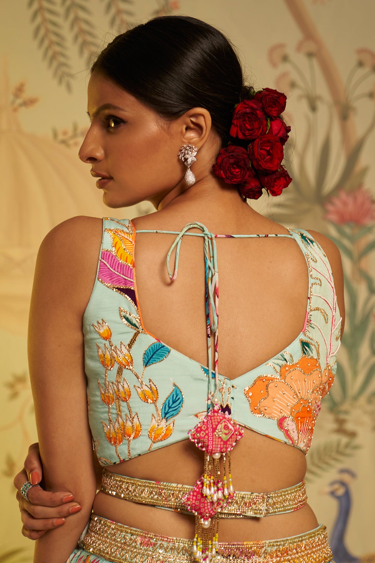 Aqua Criss Crosss Strap Blouse Lehenga