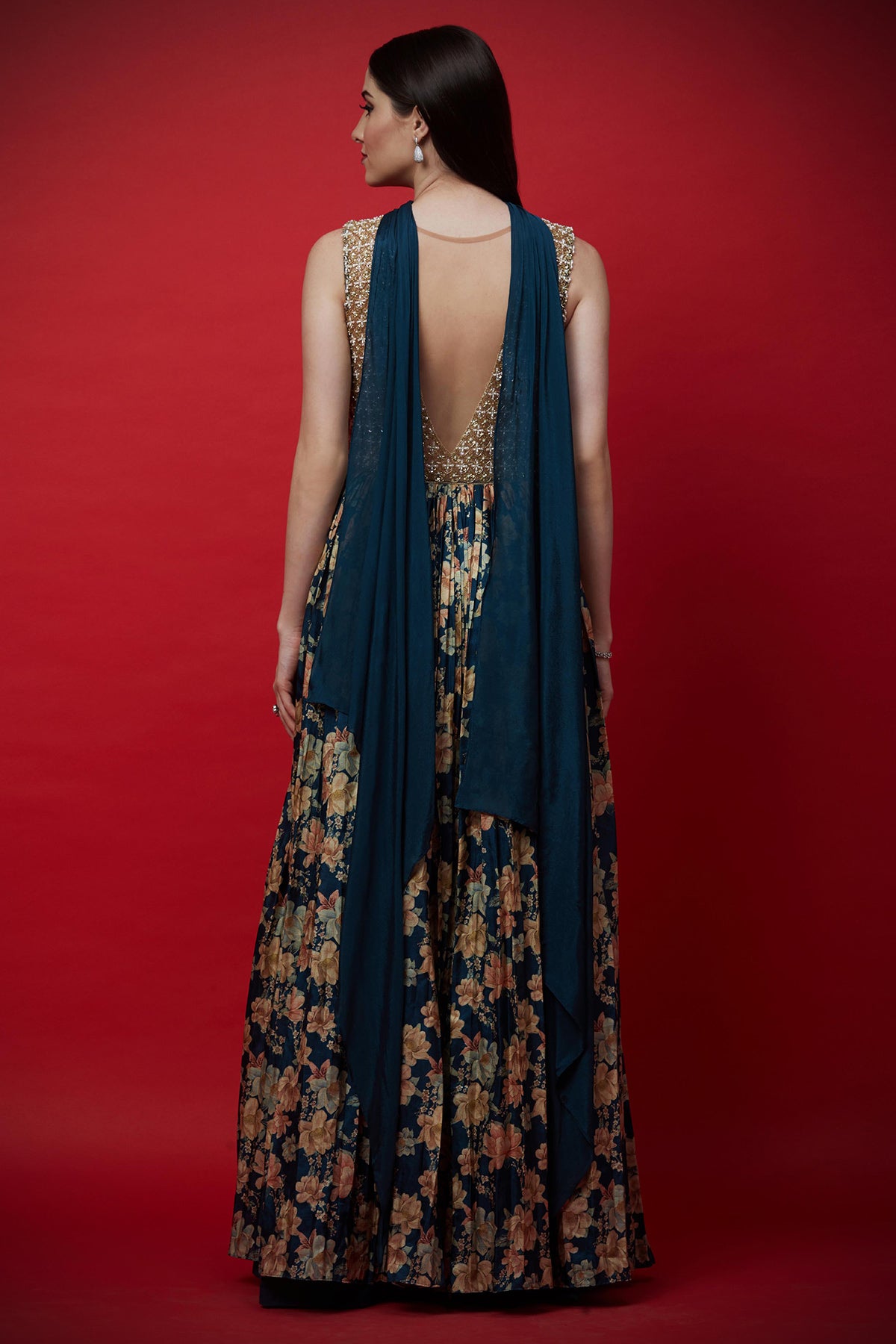 Navy Printed Anarkali