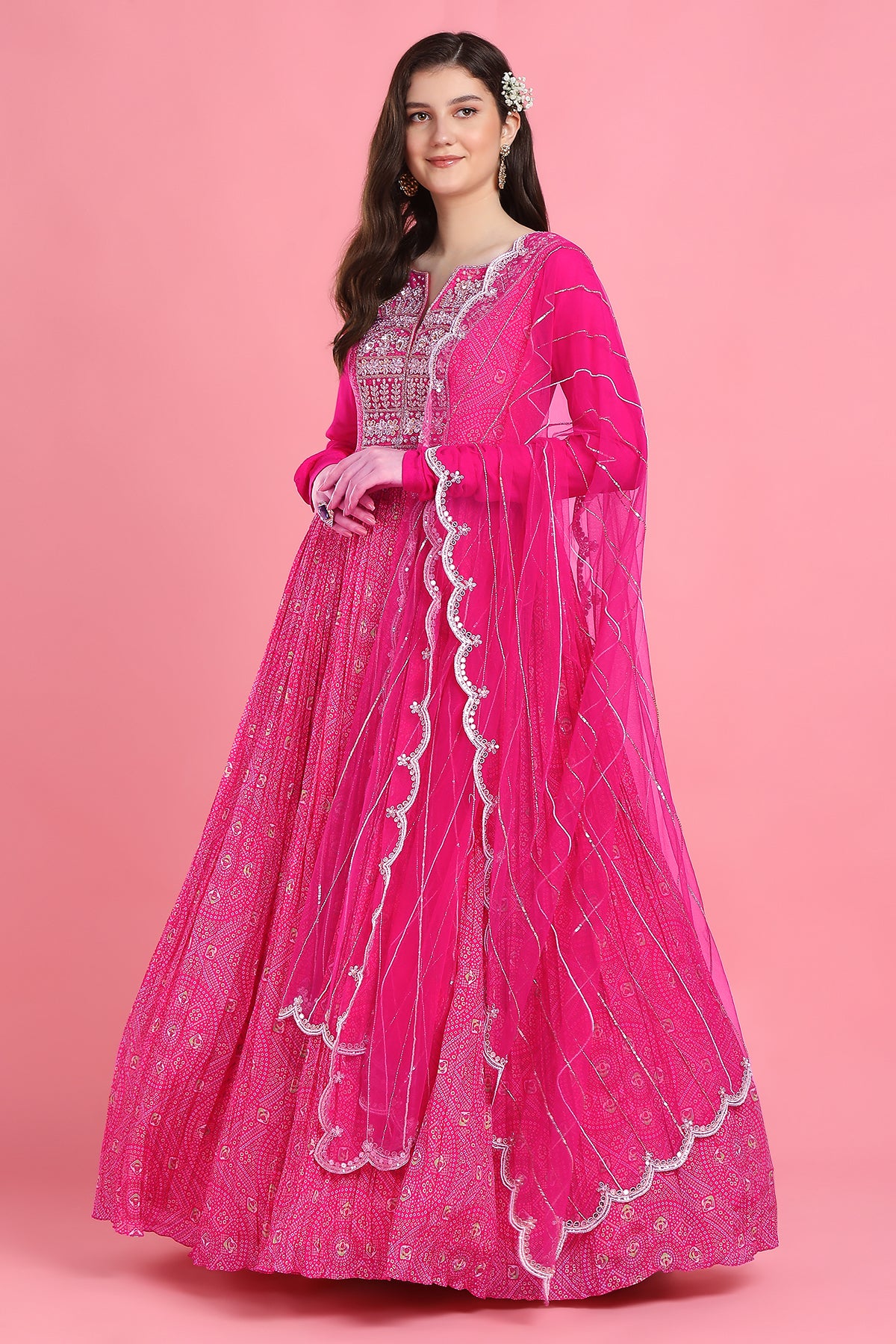 Pink Yoke Bandhni Anarkali