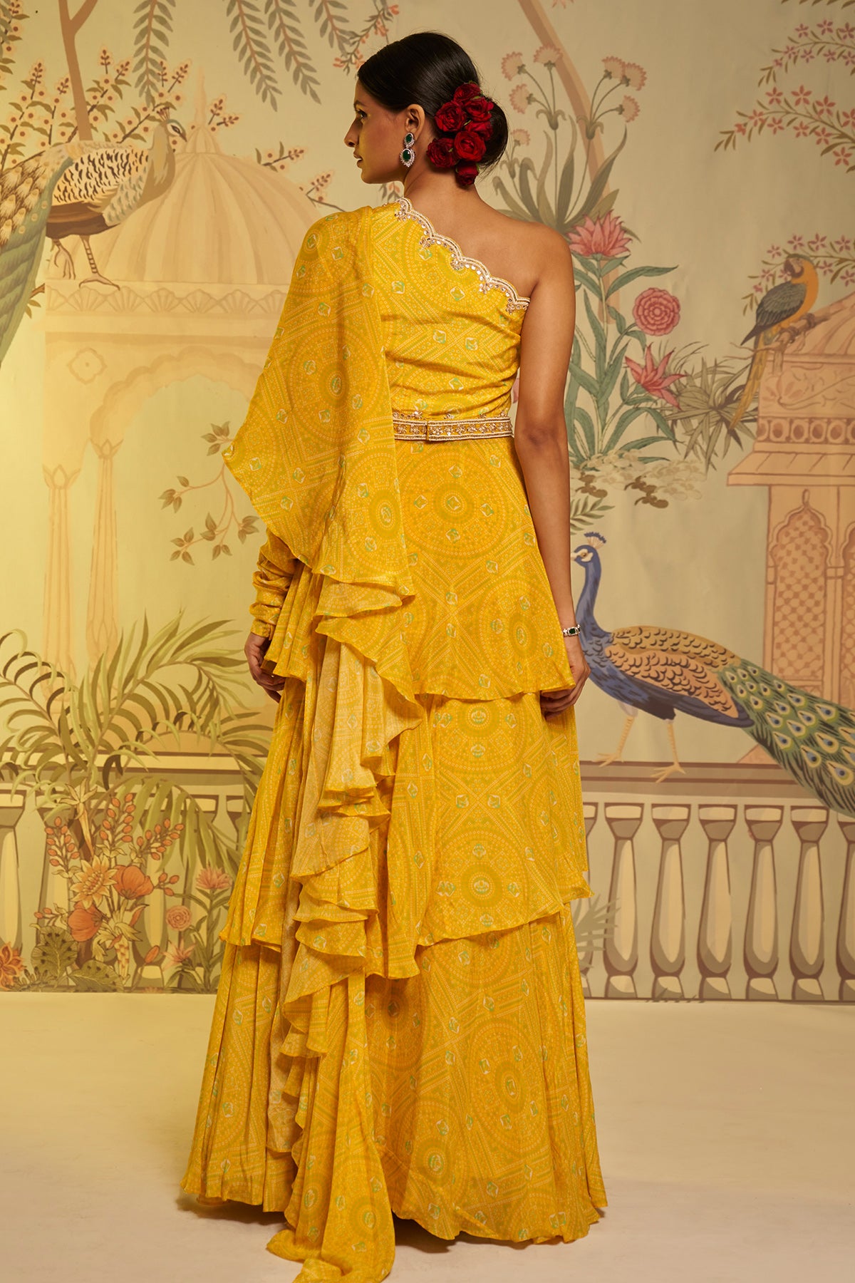 Yellow Bhandhini Frill Saree