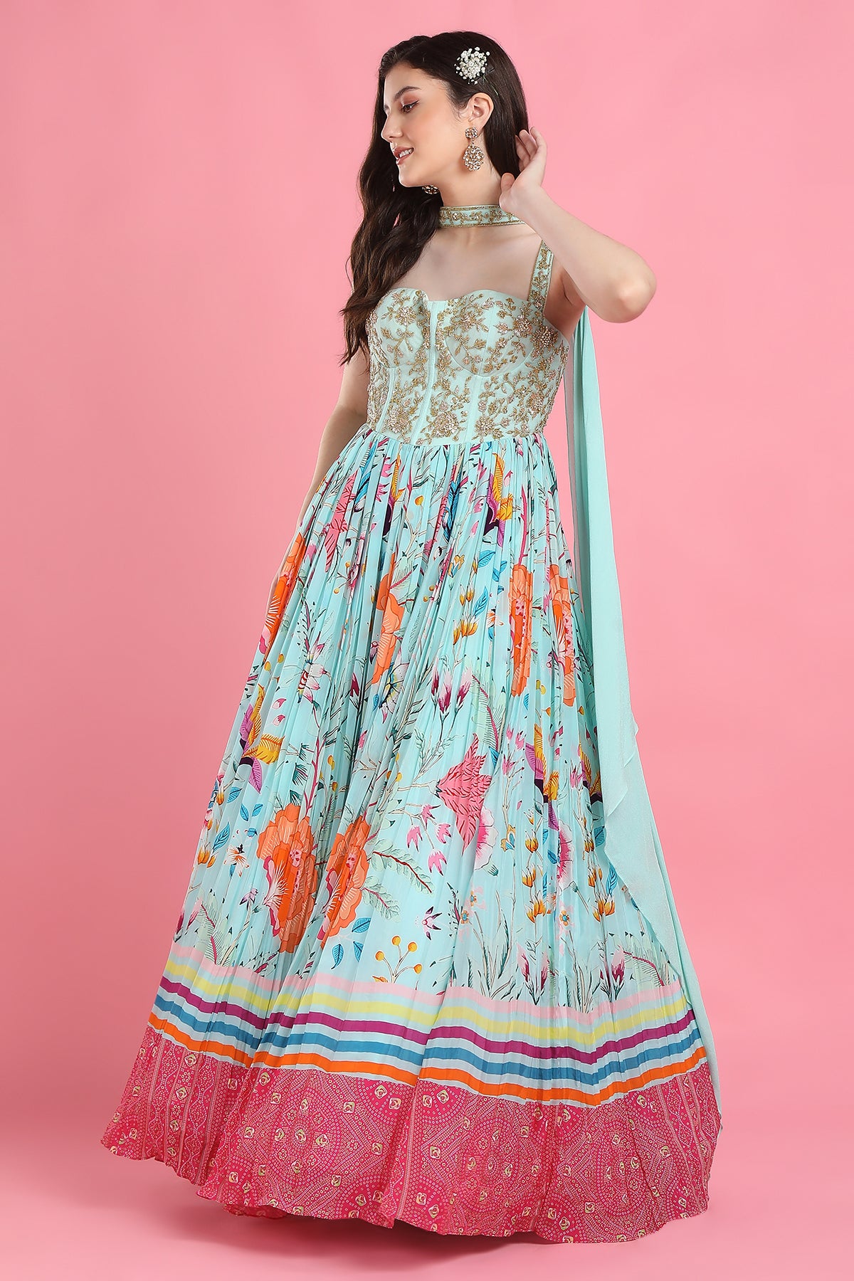 Aqua Corset Anarkali