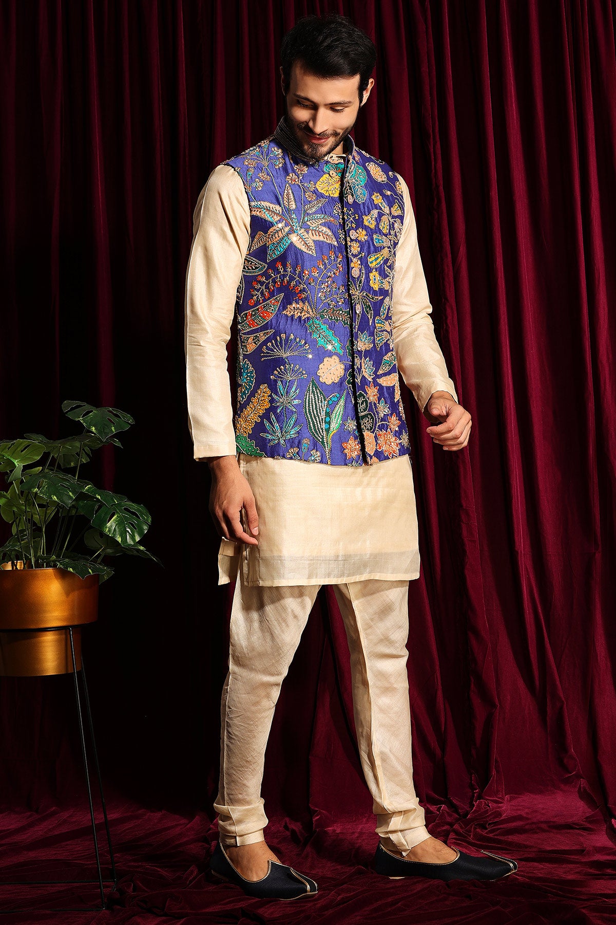 Purple Embroidered Bundi set