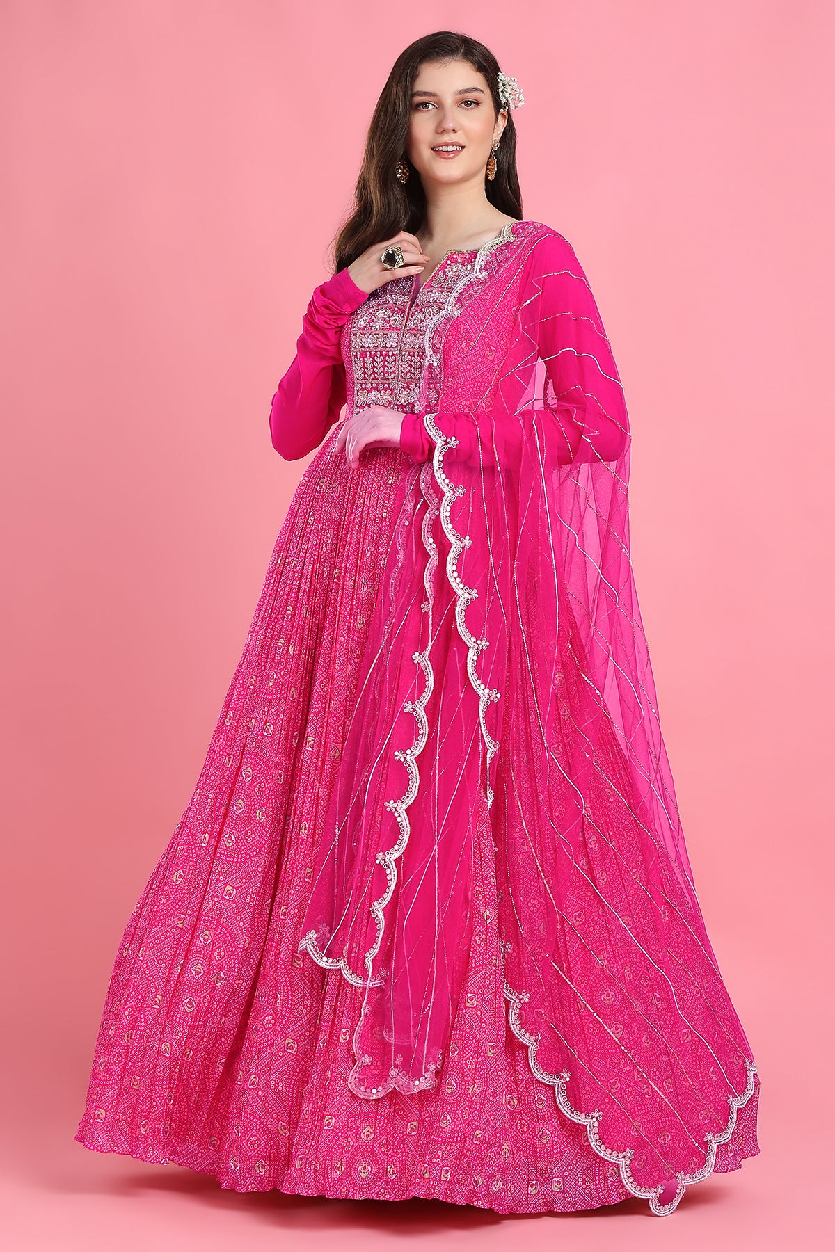 Pink Yoke Bandhni Anarkali