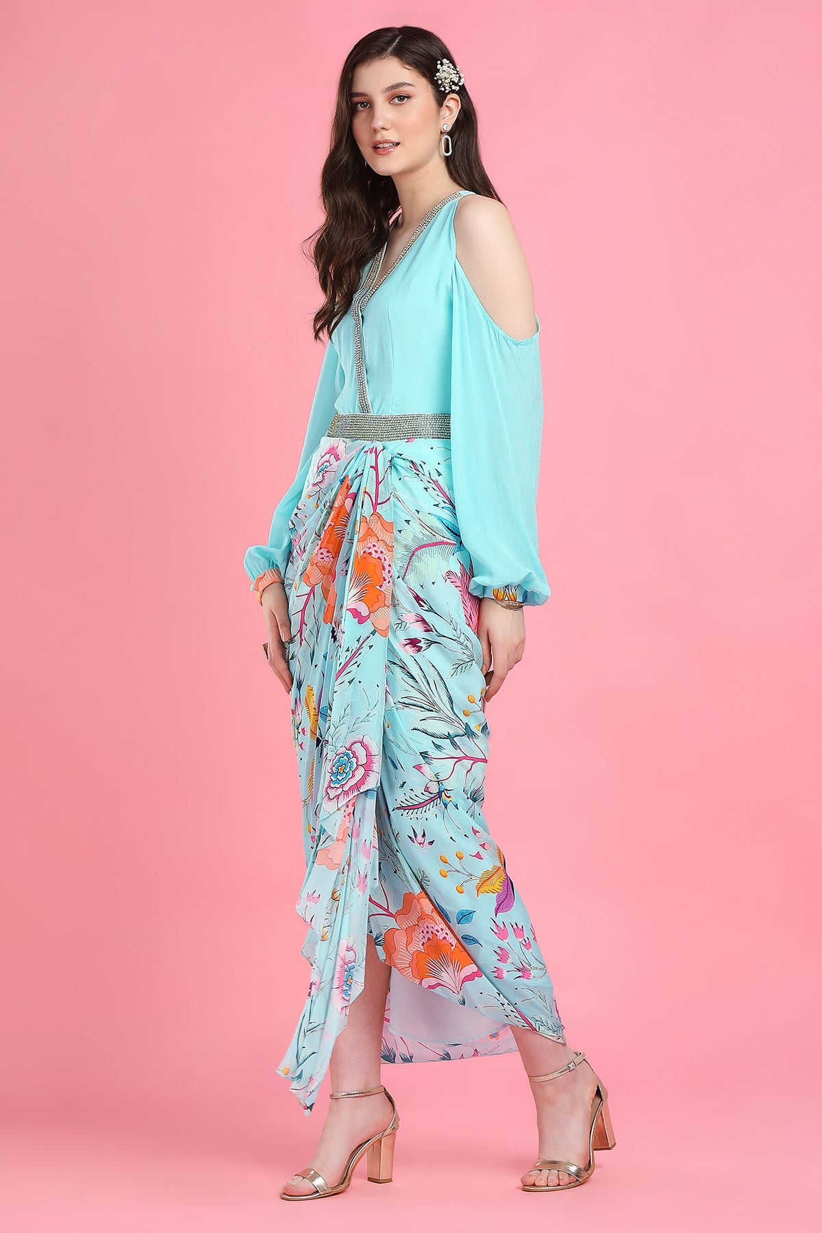 Aqua Drape Skirt Set