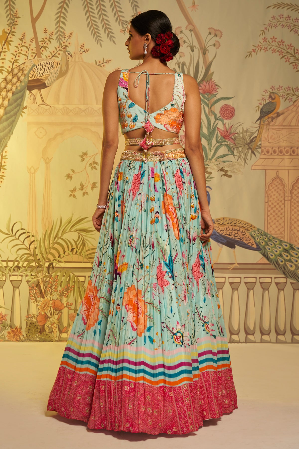 Aqua Criss Crosss Strap Blouse Lehenga
