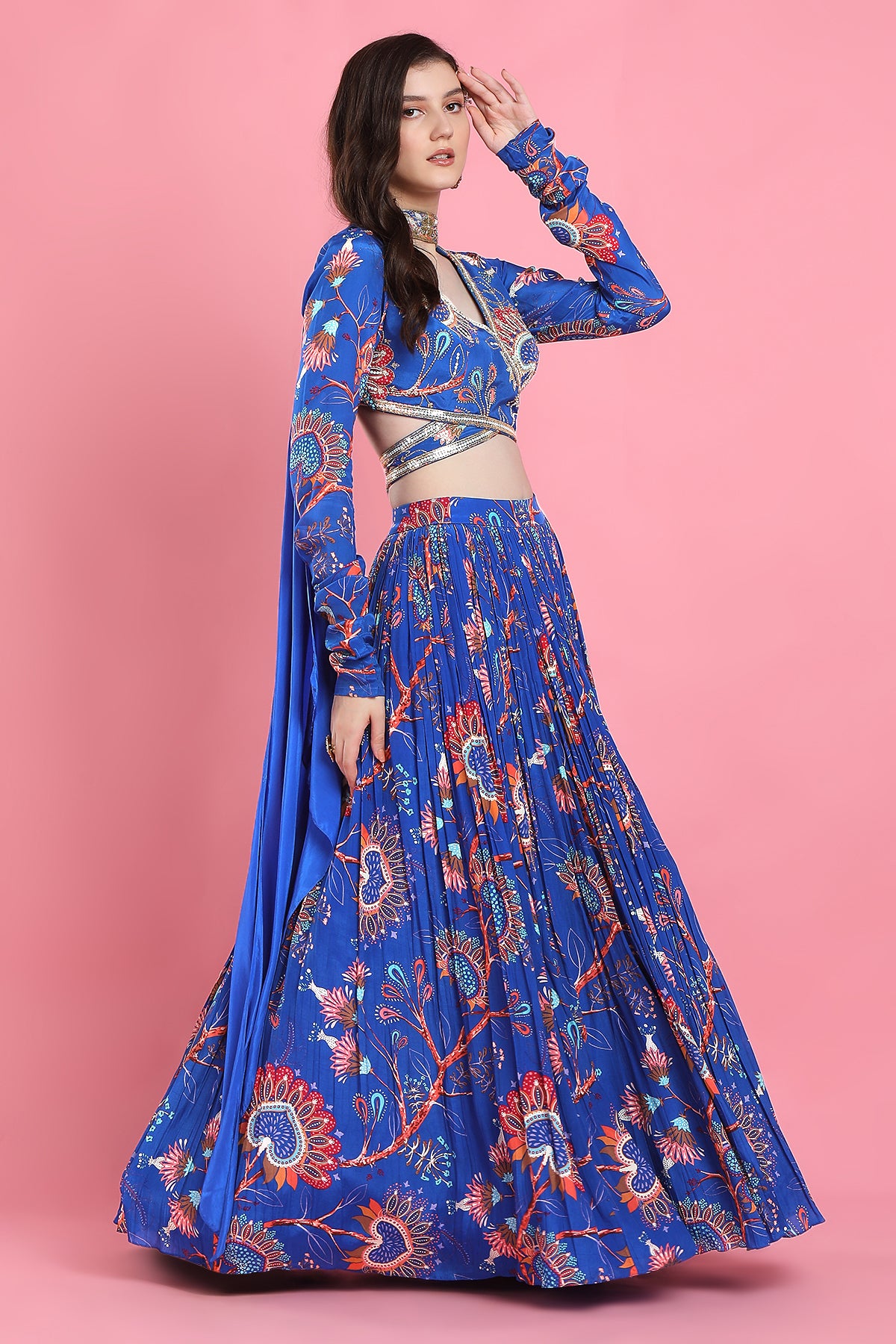 Blue Overlap Lehenga