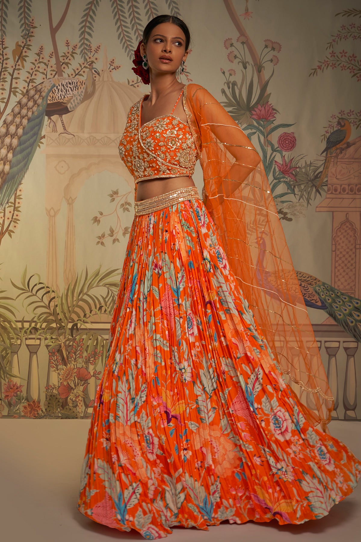 Tangerine One Shoulder Lehenga
