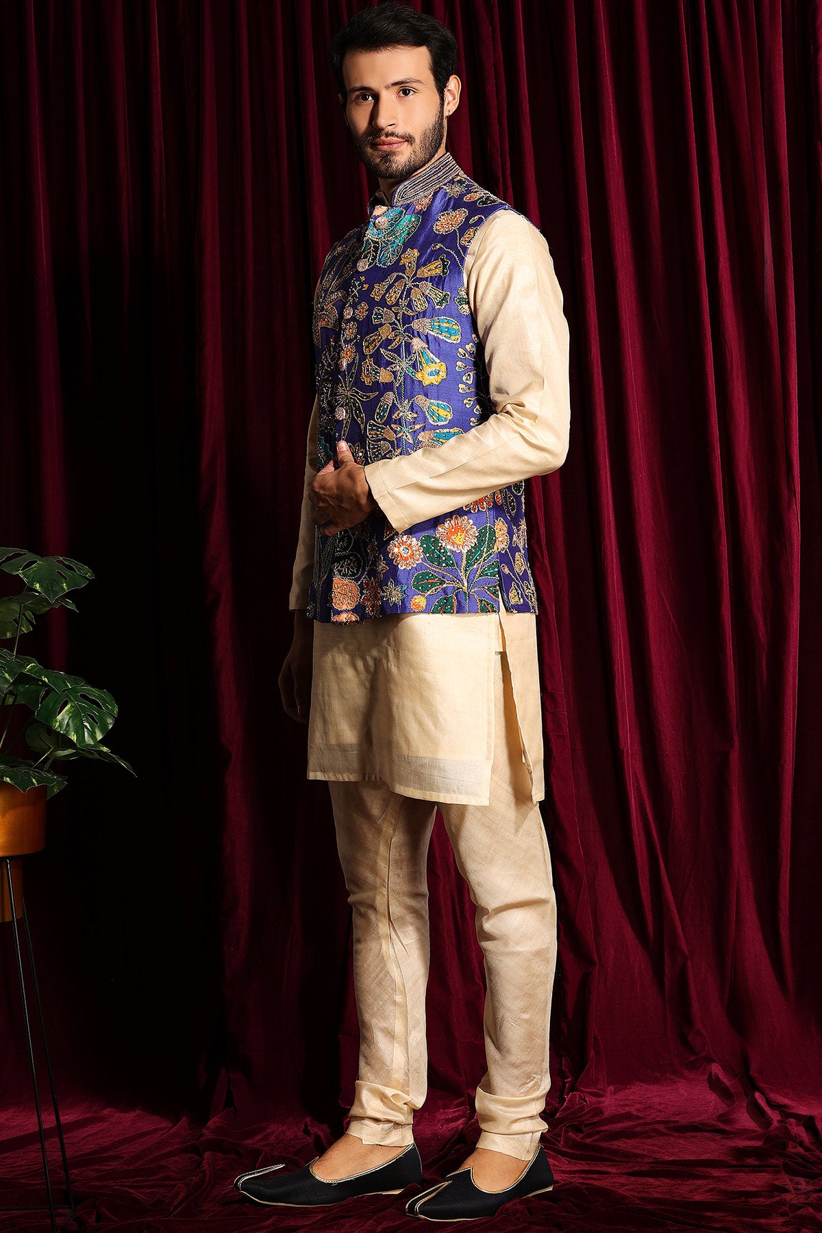 Purple Embroidered Bundi set