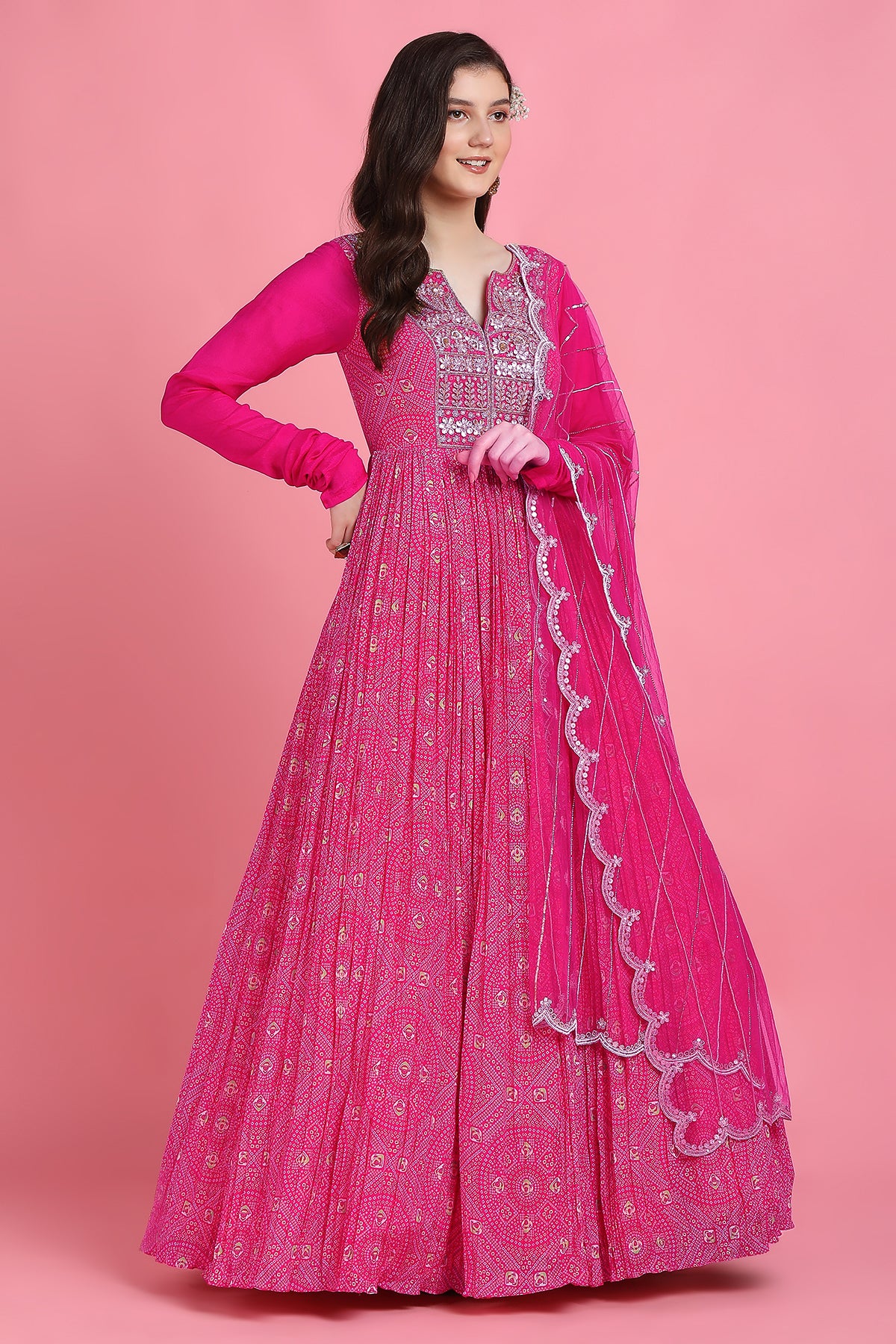 Pink Yoke Bandhni Anarkali