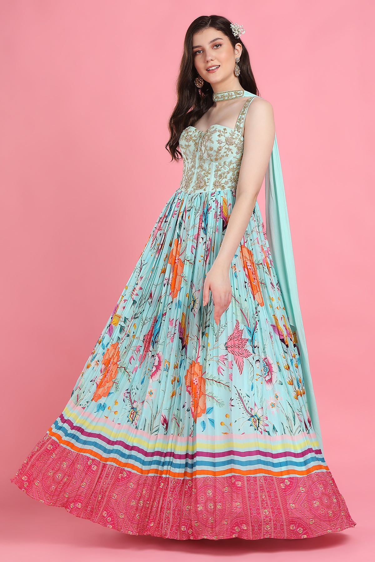 Aqua Corset Anarkali