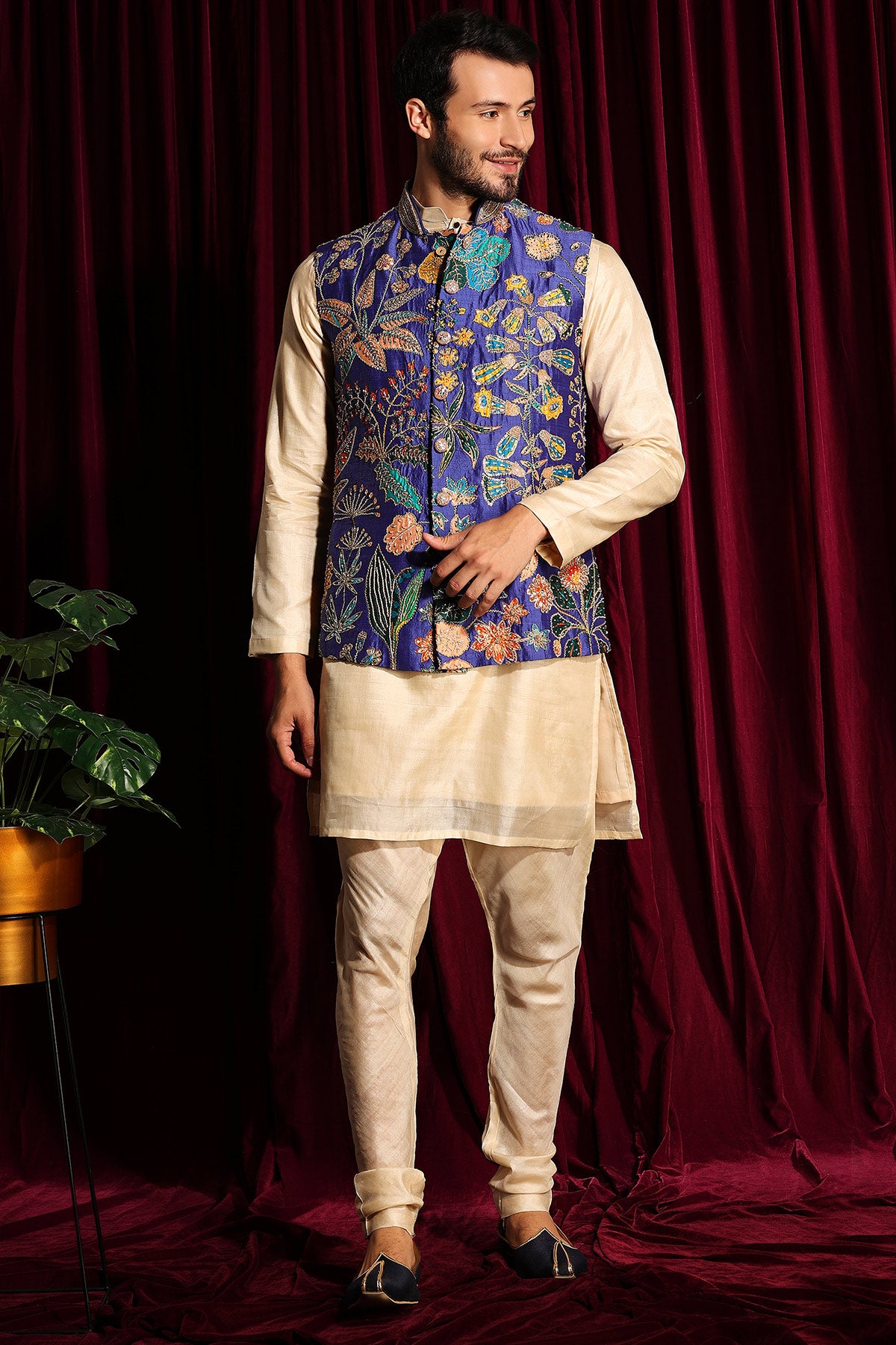 Purple Embroidered Bundi set