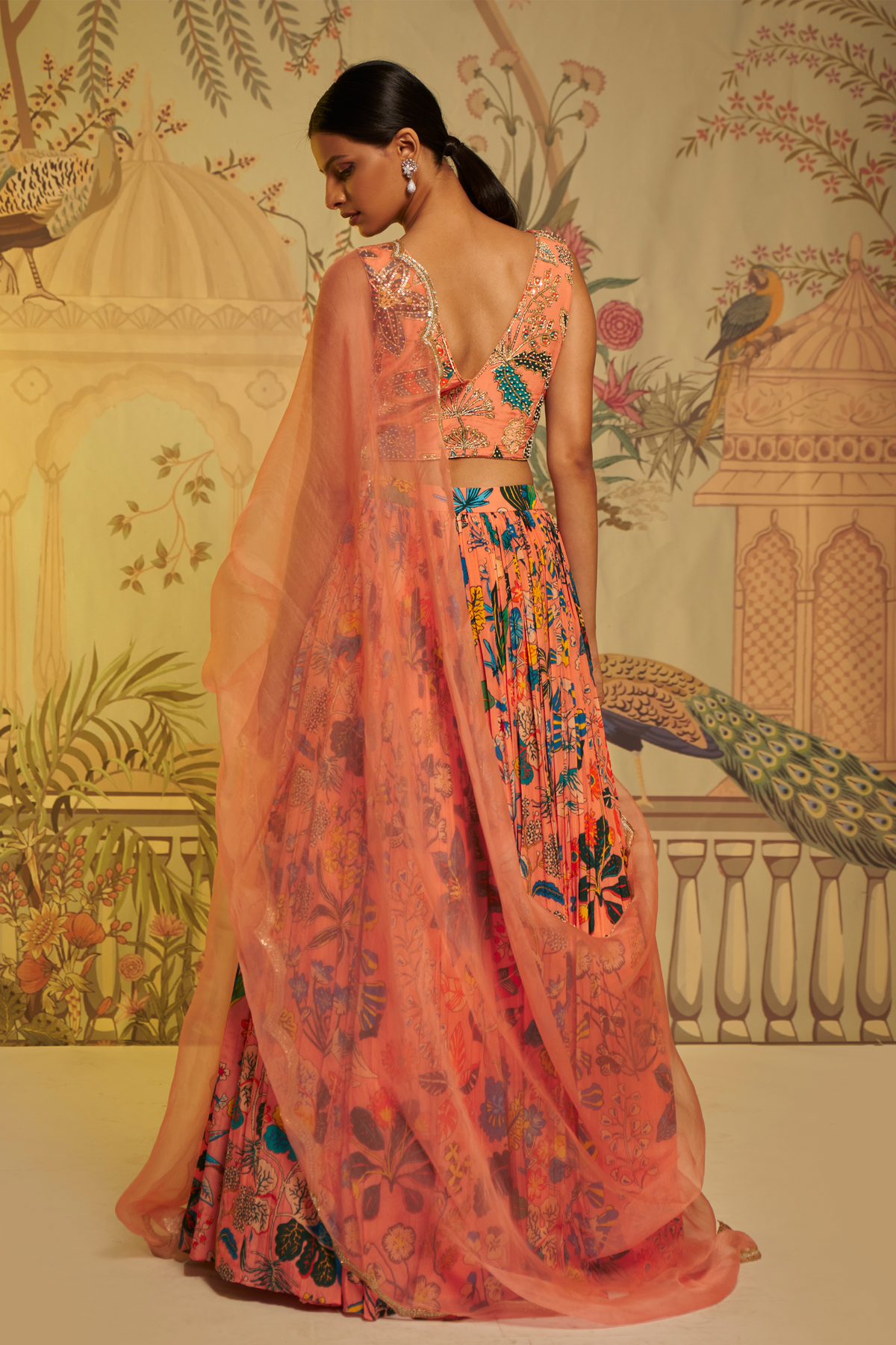Peach Sleeveless Sitara Lehenga