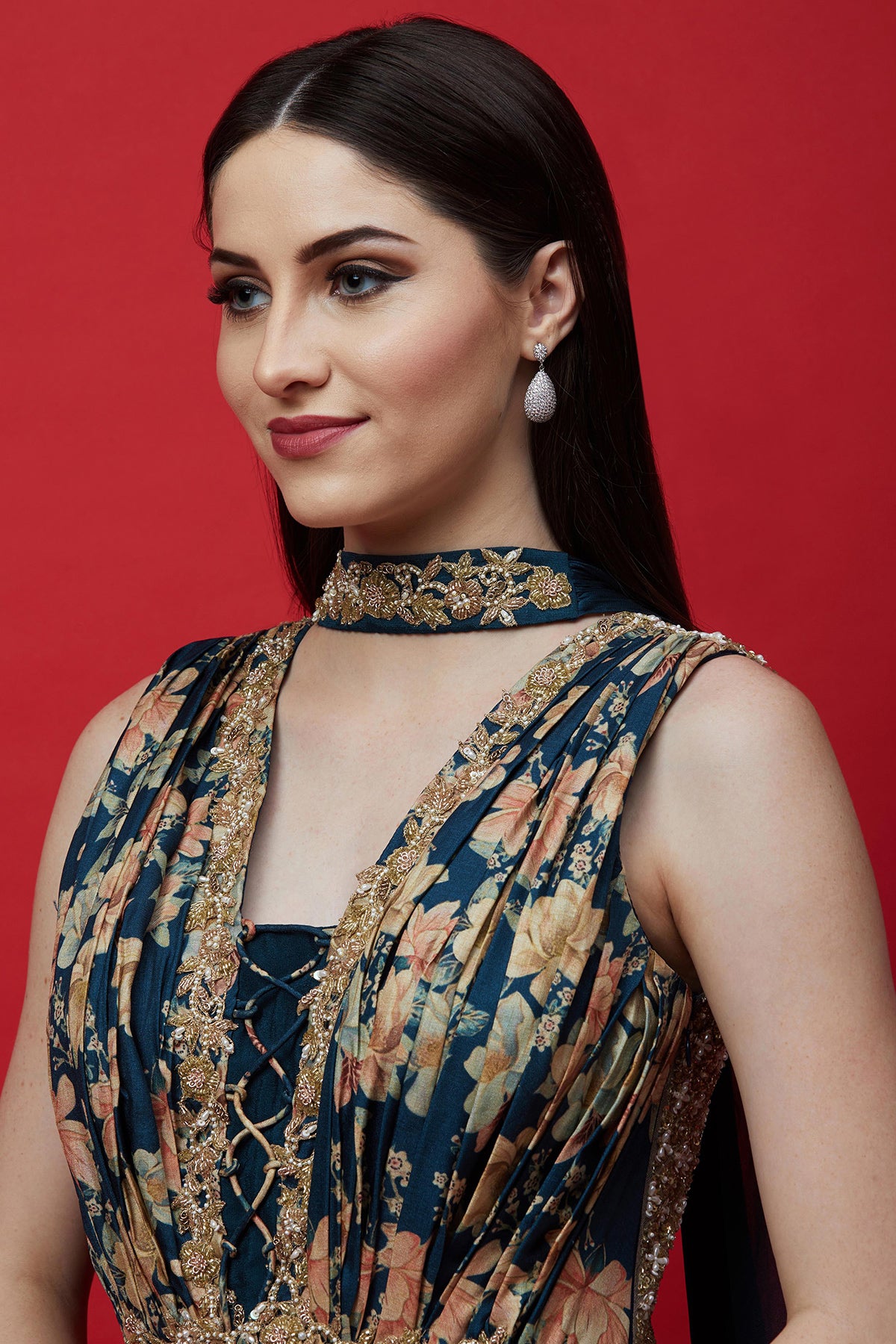 Navy Printed Anarkali