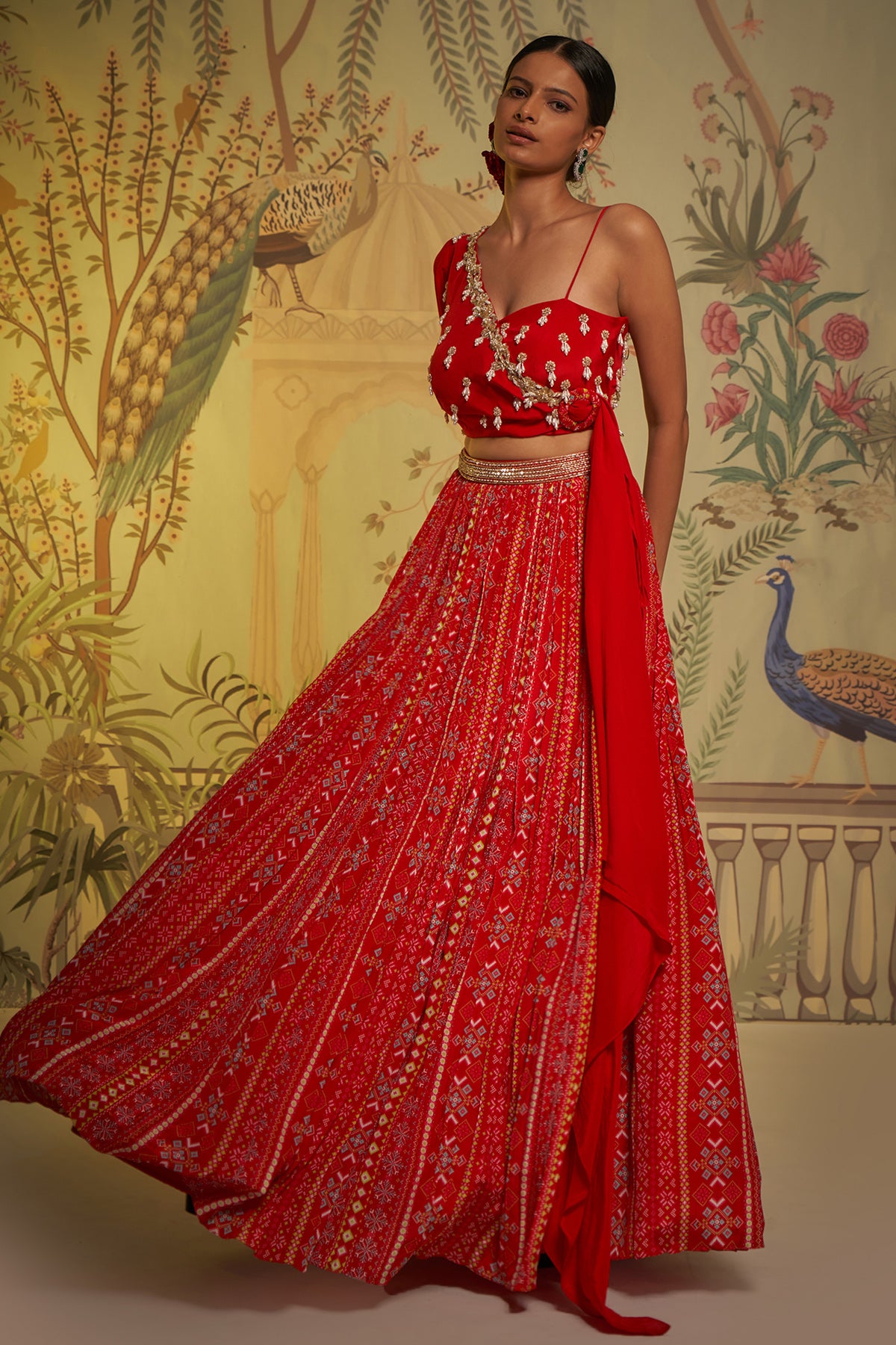 Scarlet Patola One Shoulder Drape Lehenga