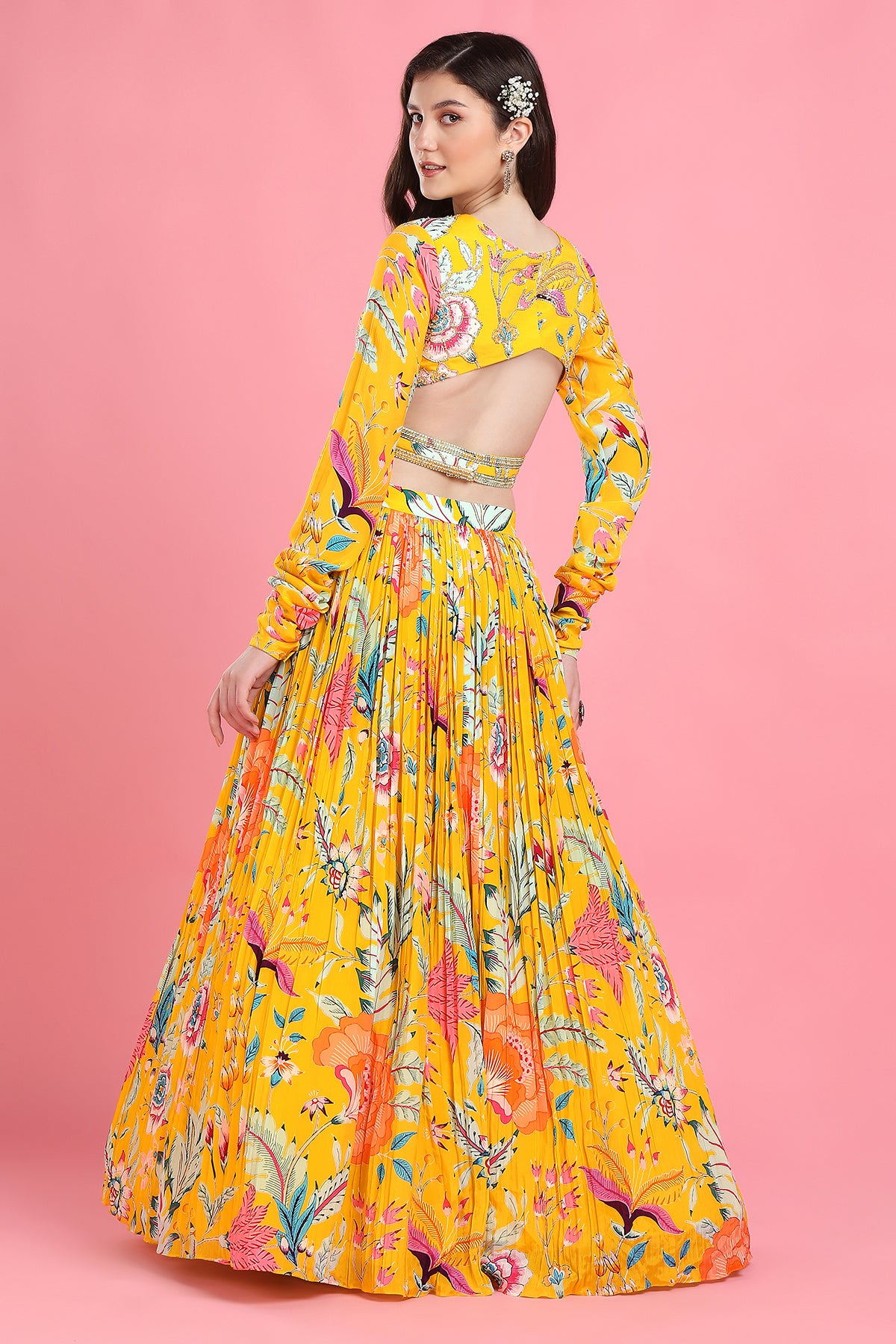 YELLOW OVERLAP LEHENGA