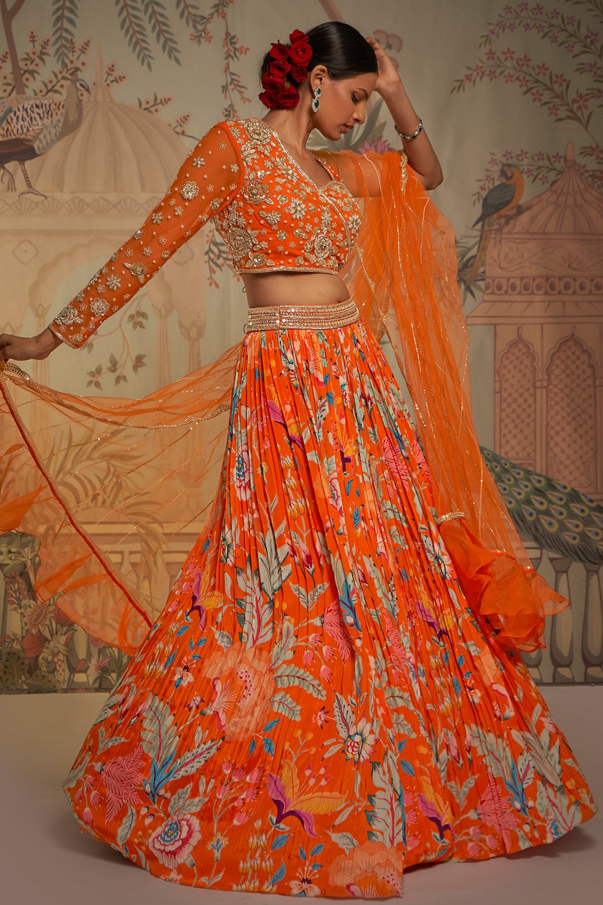 Tangerine One Shoulder Lehenga