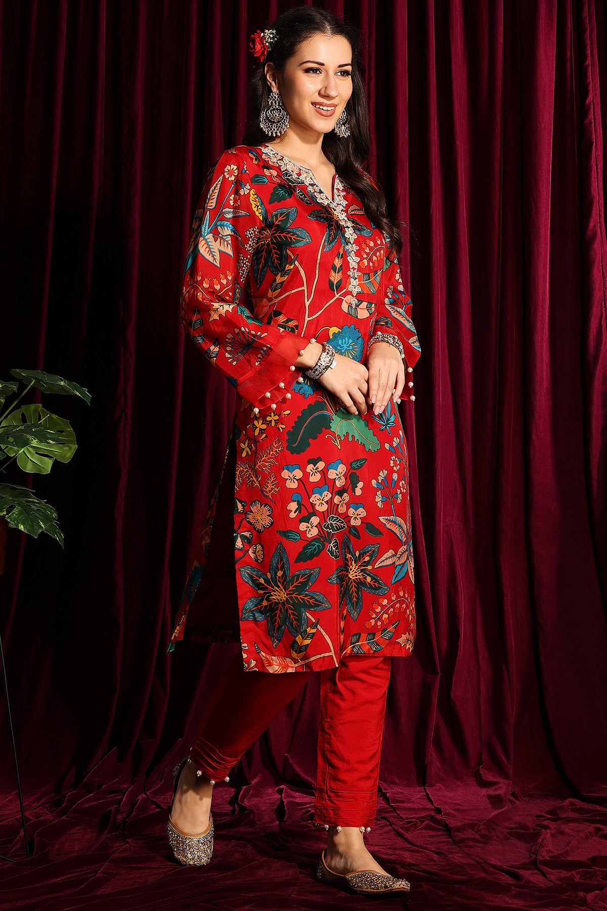 Red straight tunic set