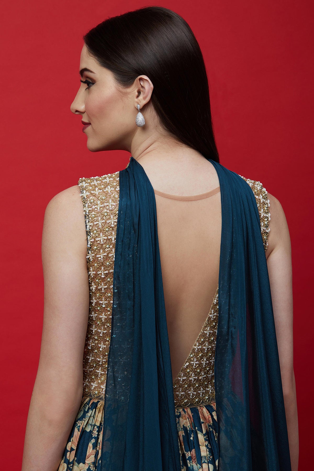 Navy Printed Anarkali