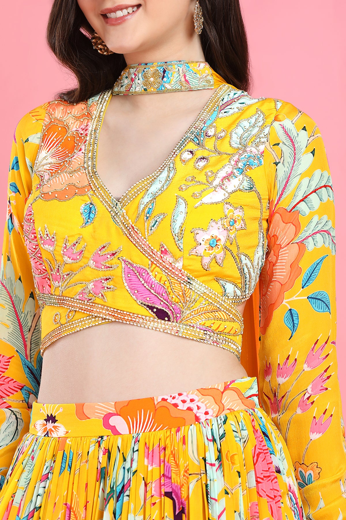 YELLOW OVERLAP LEHENGA